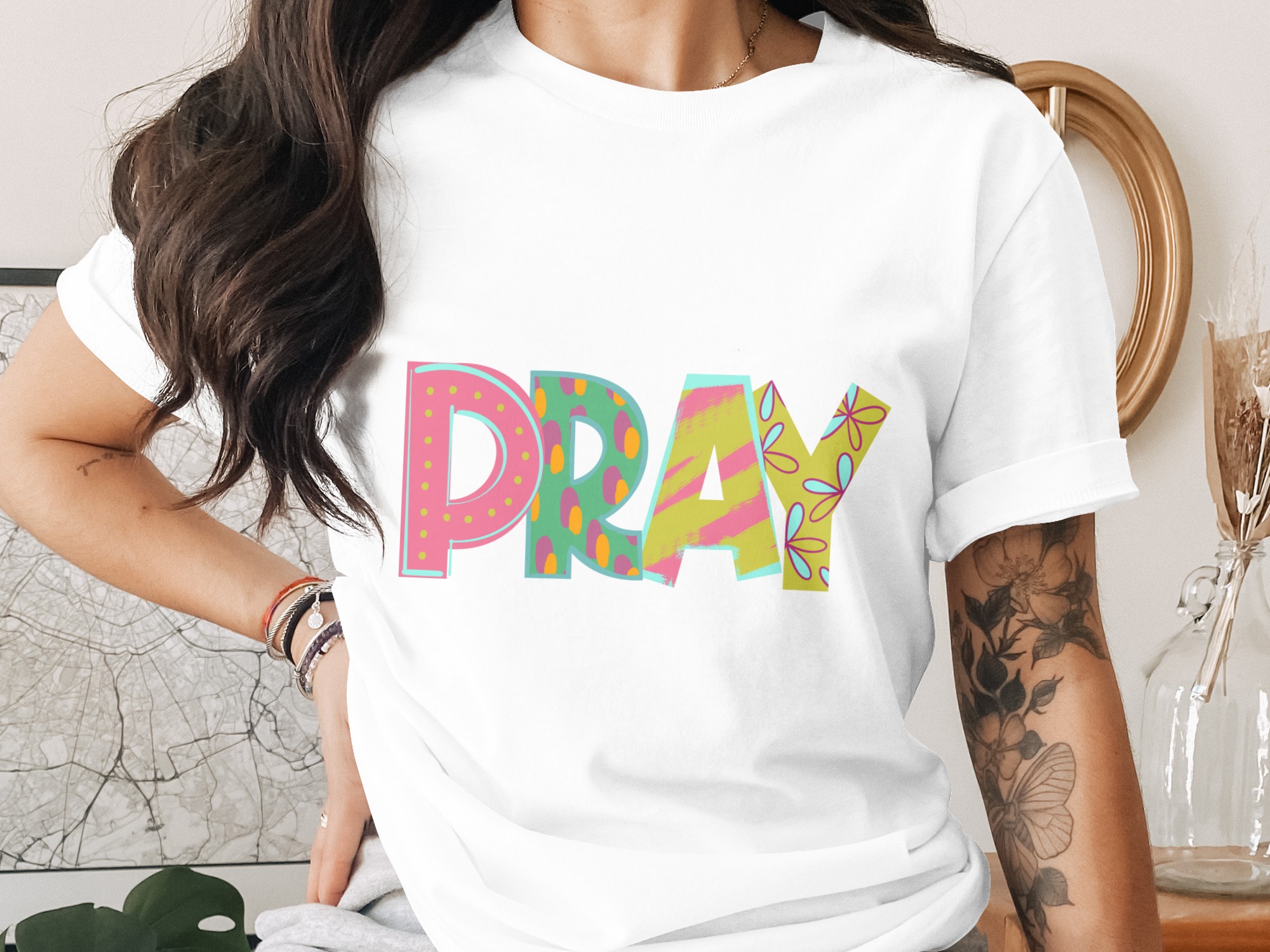 Pray T-Shirt, Colorful Christian Tee, Faith Shirt, Religious Apparel, Inspirational T-shirt, Graphic Tee, Gift Idea, Trendy T-Shirt