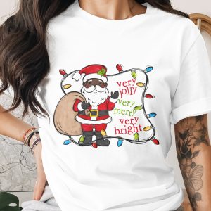 Jolly Santa T-Shirt, Very Merry Christmas Tee, Very Bright Holiday Shirt, Santa With Lights, Holiday Cheer, Xmas T Shirt, Festive Outfit