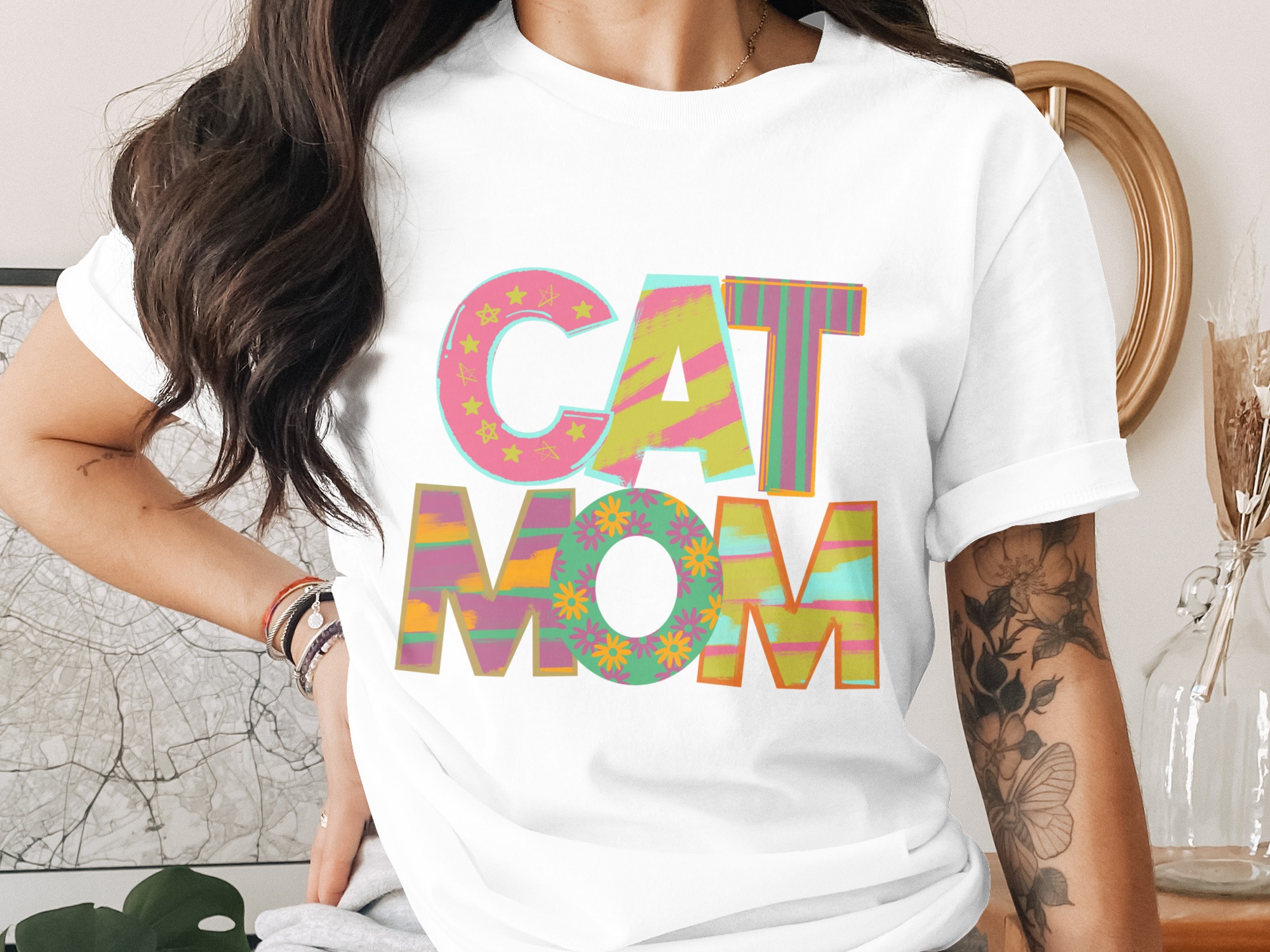 Cat Mom T-Shirt, Cute Kitty Tee, Pet Lover Shirt, Funny Cat Lady Gift, Crazy Cat Lady Shirt, Floral Cat Mom Shirt