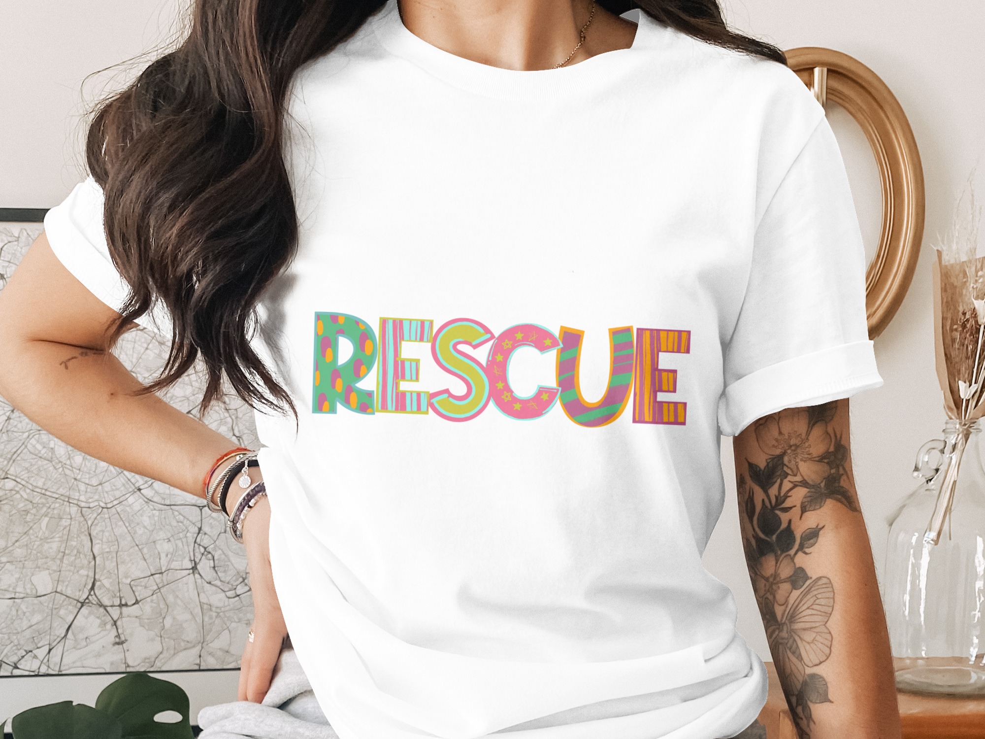 Rescue T-Shirt, Animal Rescue Tee, Colorful Design, Gift for Animal Lover, Adopt Don't Shop, Rescue Dog Shirt, Pet Rescue TShirt, Cute
