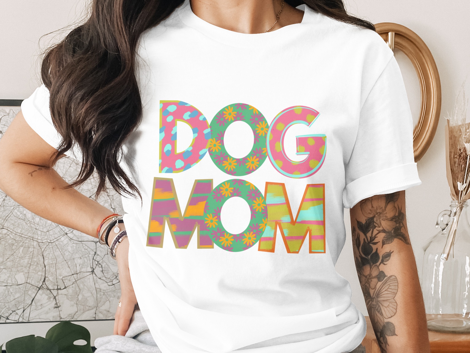 Dog Mom T-Shirt, Floral Pattern, Pet Lover Gift, Cute Dog Tee, Trendy Women T-Shirt, Animal Lover Gift, Dog Owner Apparel