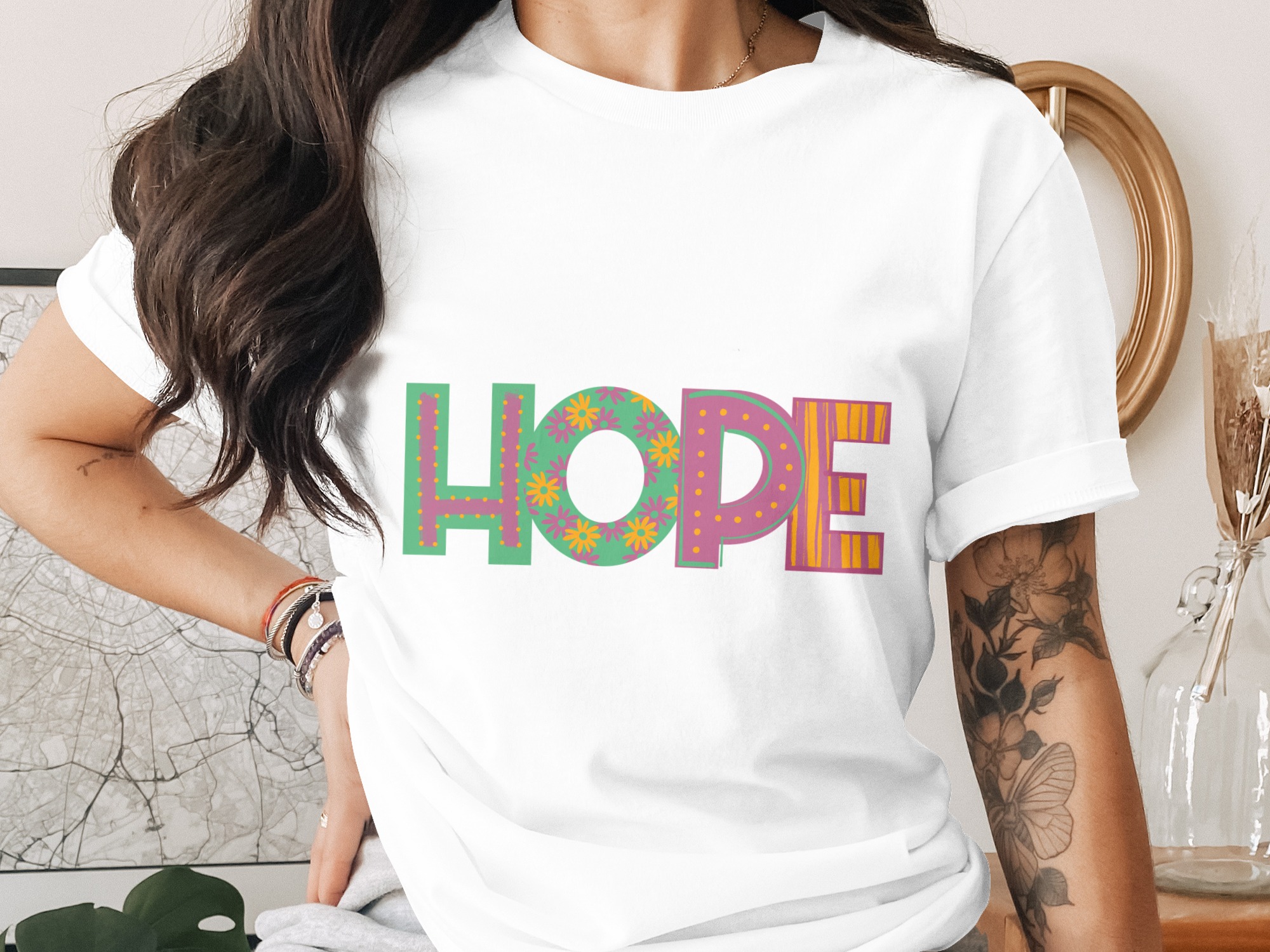 Hope T-Shirt, Motivational Tee, Floral Design, Positive Vibes Shirt, Trendy Shirt, Inspirational, Cute Tee, Colorful Graphic Tee, Gift Idea