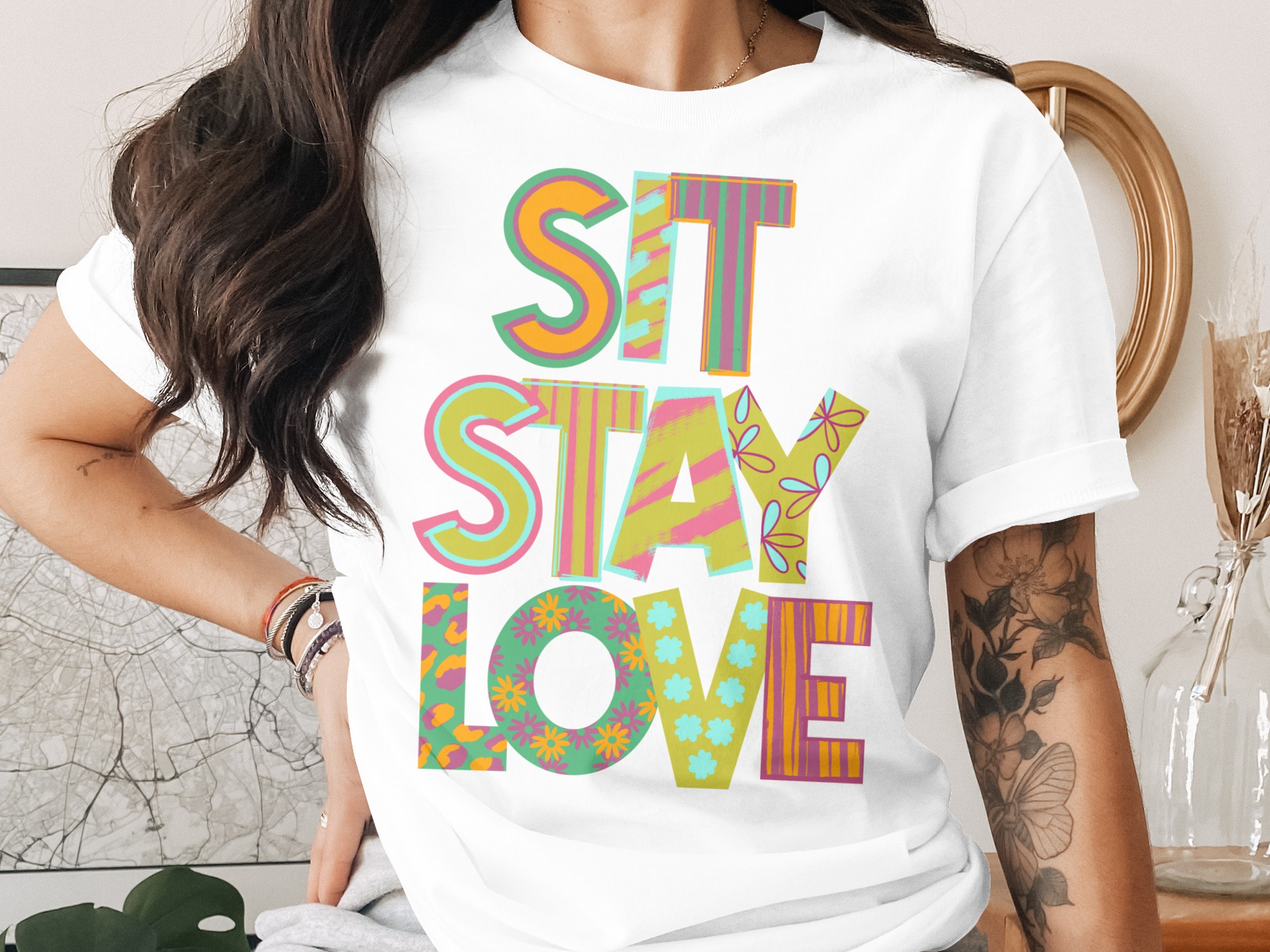 Sit Stay Love T-Shirt, Dog Lover Shirt, Pet Owner Gift, Animal Lover Tee, Trendy Shirt, Cute T Shirt, Graphic Tee, Unique Design T Shirt