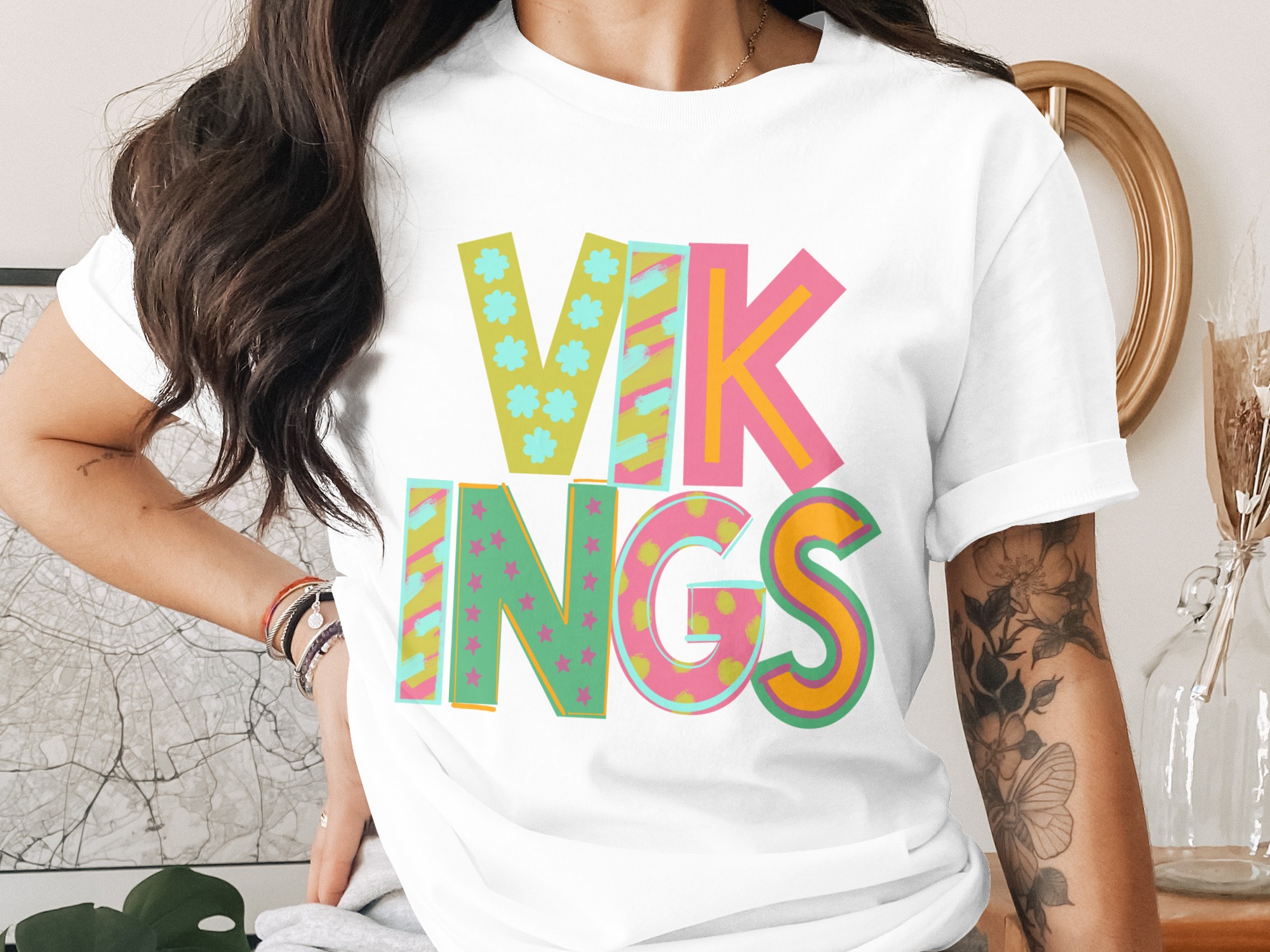 Vikings T-Shirt, Fun Design Tee, Colorful Vikings Shirt, Trendy Graphic Tee, Gift for Vikings Fans, Unique T-Shirt, Novelty Vikings Top