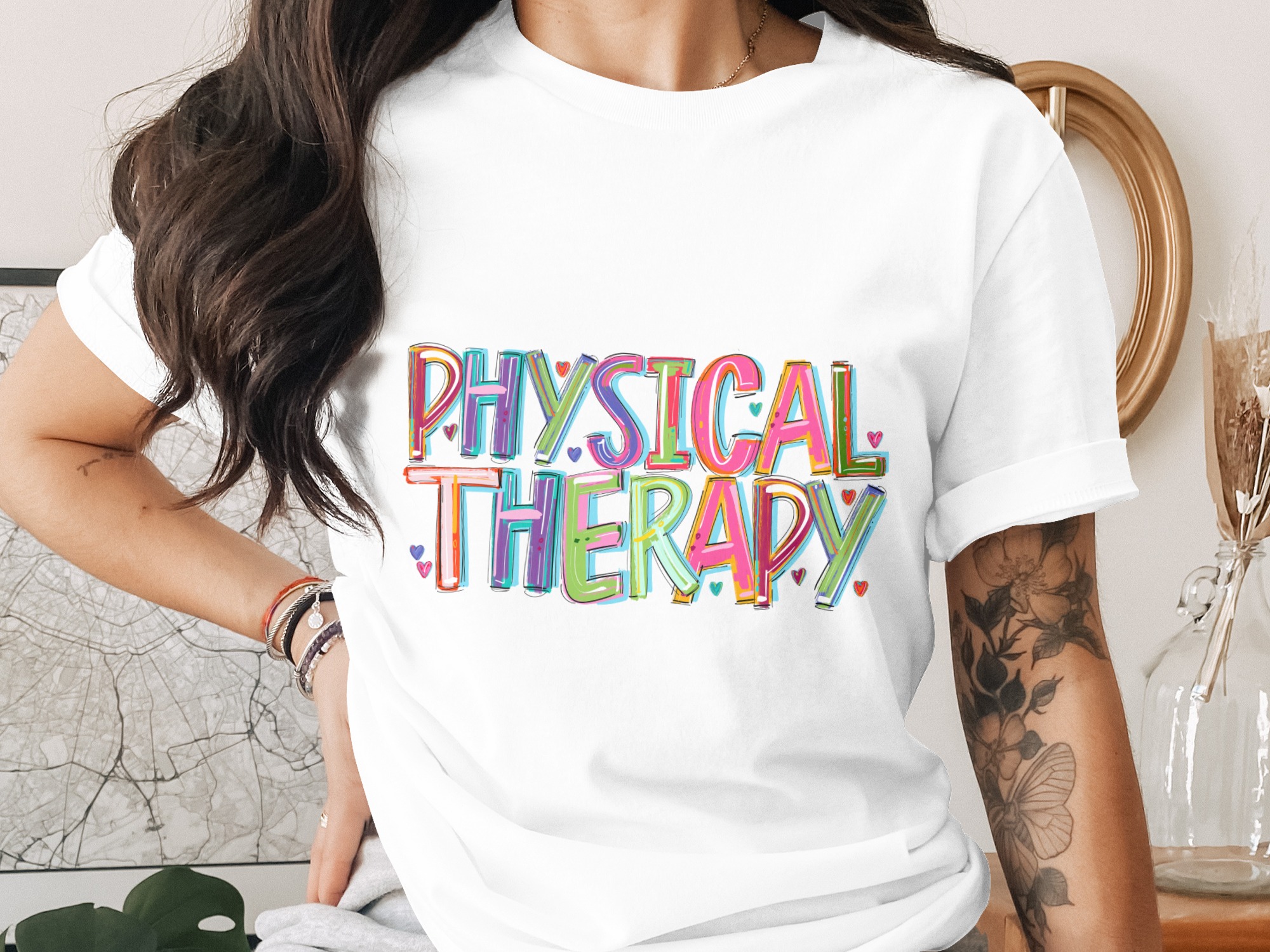 Physical Therapy TShirt, Colorful Therapist Gift, PT Appreciation Tee, Heart Accents, Unique Therapy Shirt, Cute Physical Therapy Shirt