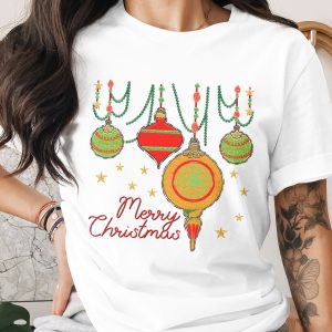Merry Christmas Ornaments T-Shirt, Holiday Tee, Christmas Shirt, Xmas Lights Tee, Festive Season Top, Christmas T Shirt, Holiday Gift Idea