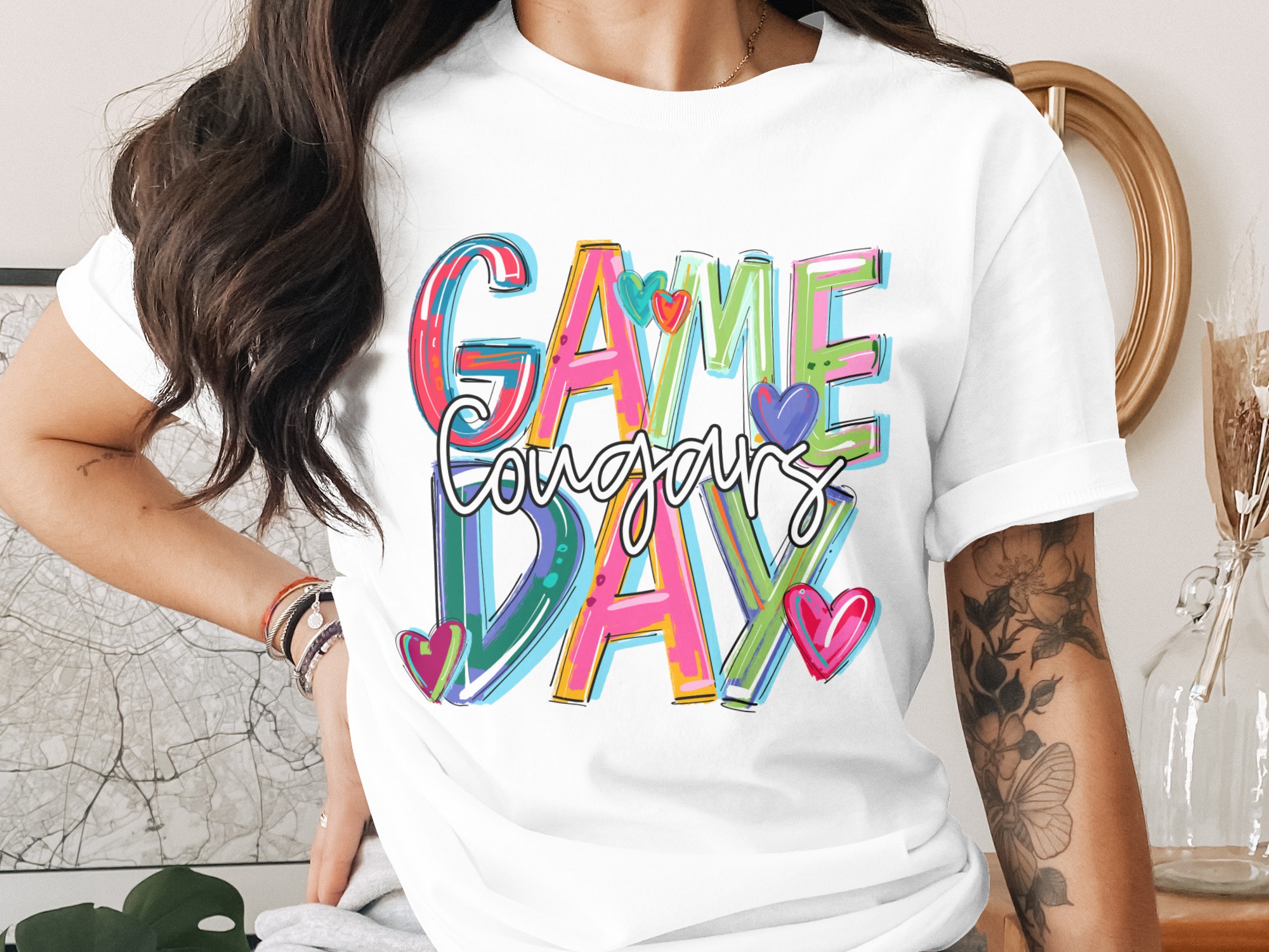 Game Day Cougars T-Shirt, Colorful Graphic Tee, Sports Fan Apparel, College Game Day, Spirit Shirt, Trendy T-Shirt, Cute Game Day Shirt