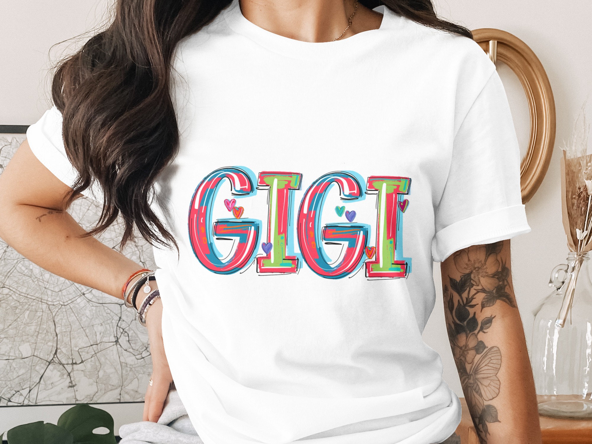 Gigi T-Shirt, Colorful Gigi Shirt, Gigi Gift, Grandma Shirt, Mothers Day Shirt, Gift for Gigi, Heart Gigi Tee, Gigi Graphic Tee