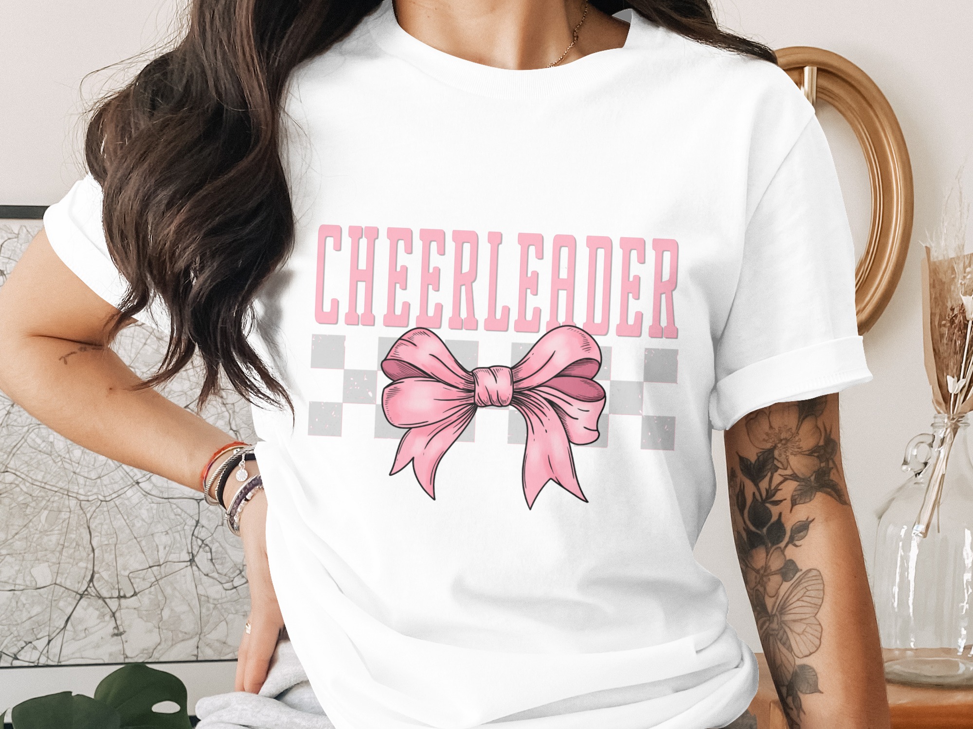 Cheerleader T-Shirt, Cheerleading Bow, Spirit Wear, Graphic Tee, Sporty Apparel, Cheer Squad, Gift for Cheerleader, High School T Shirt