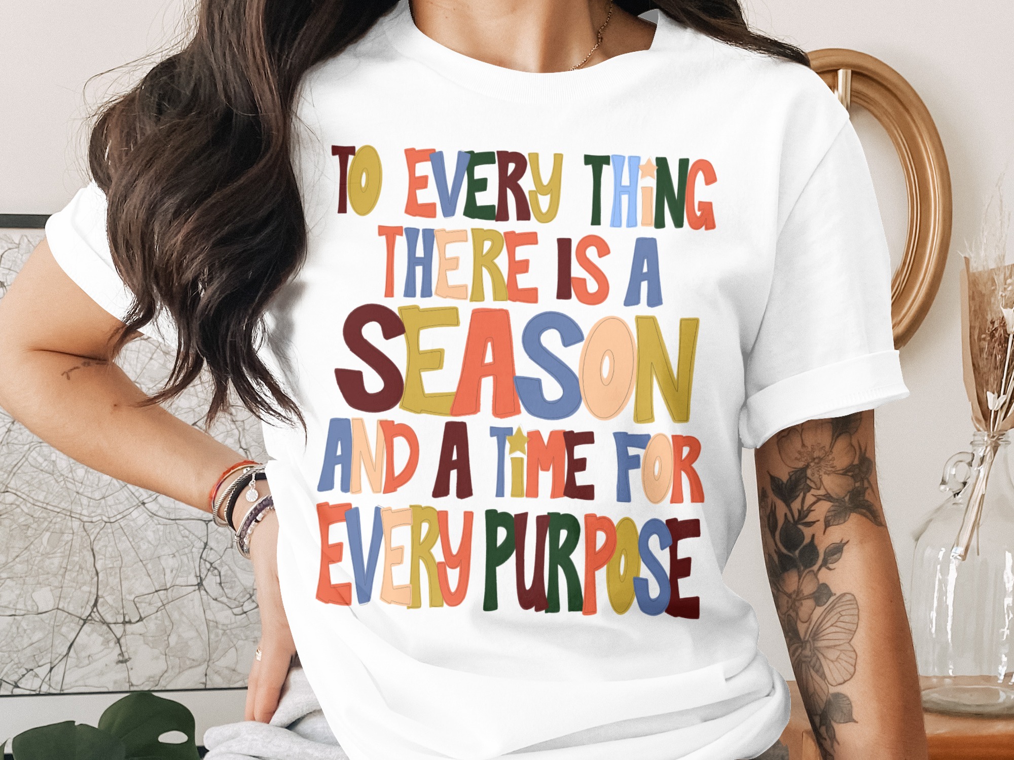 Season Quote T-Shirt, Colorful Lettering, Purpose Message Tee, Inspirational Apparel, Motivational Shirt, Trendy Clothing, Positive Vibes