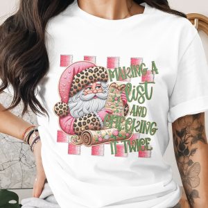 Santa Leopard Print T-Shirt, Making a List TShirt, Checking It Twice Shirt, Christmas Tee, Holiday Graphic Tee, Funny Xmas Shirt