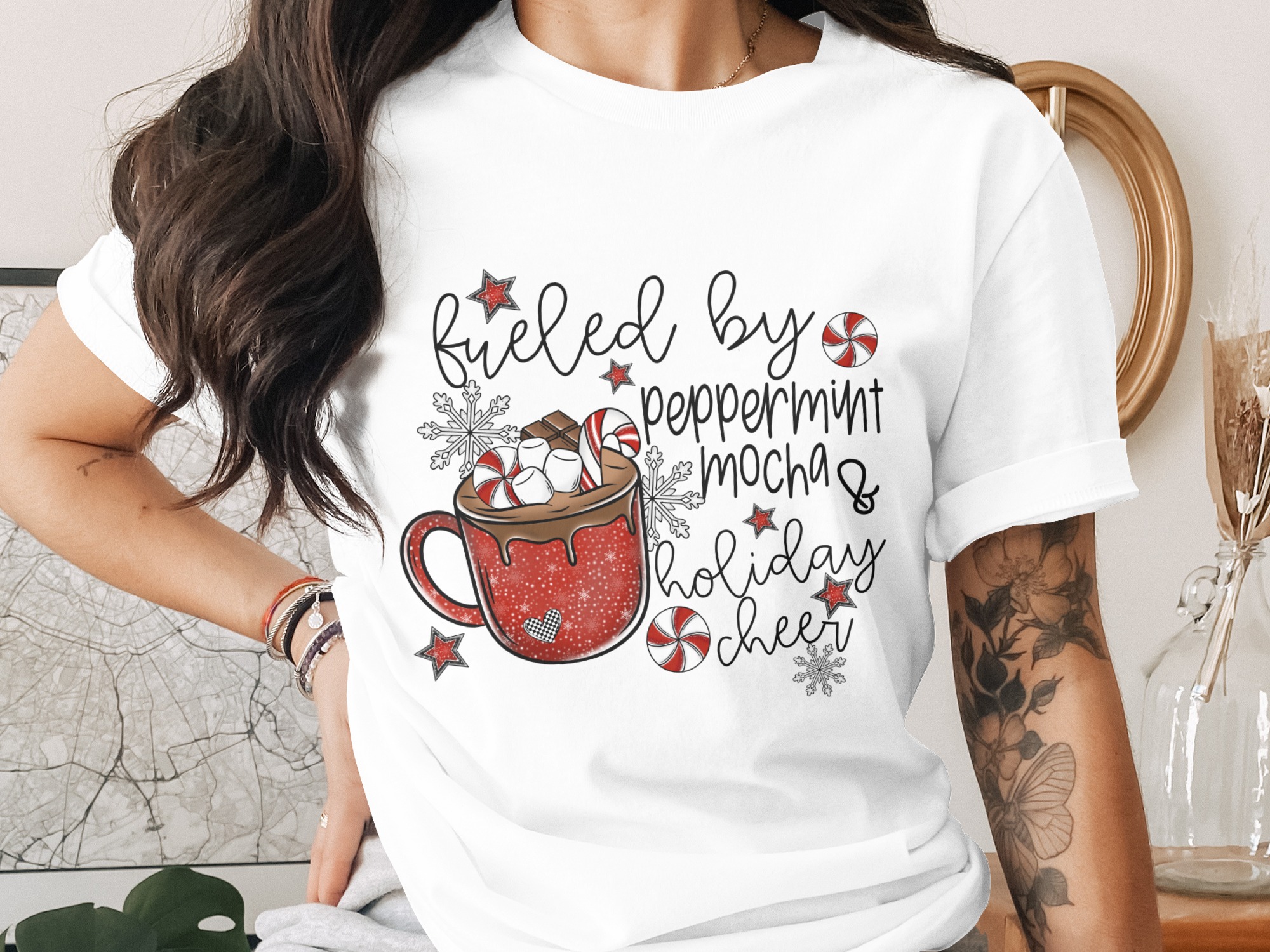 Fueled by Peppermint Mocha T-Shirt, Holiday Cheer Shirt, Christmas T-Shirt, Festive T-Shirt, Winter T-Shirt, Gift for Her, Coffee Lover