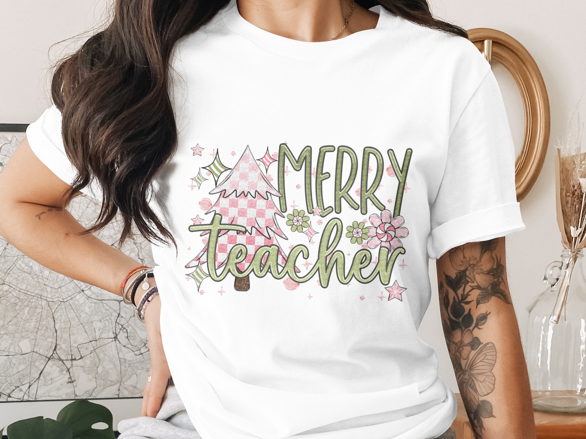 Merry Teacher T-Shirt, Christmas Tree Shirt, Teacher Christmas Gift, Holiday T Shirt, Teacher Tee, Gift for Teachers, Cute Holiday Shirt