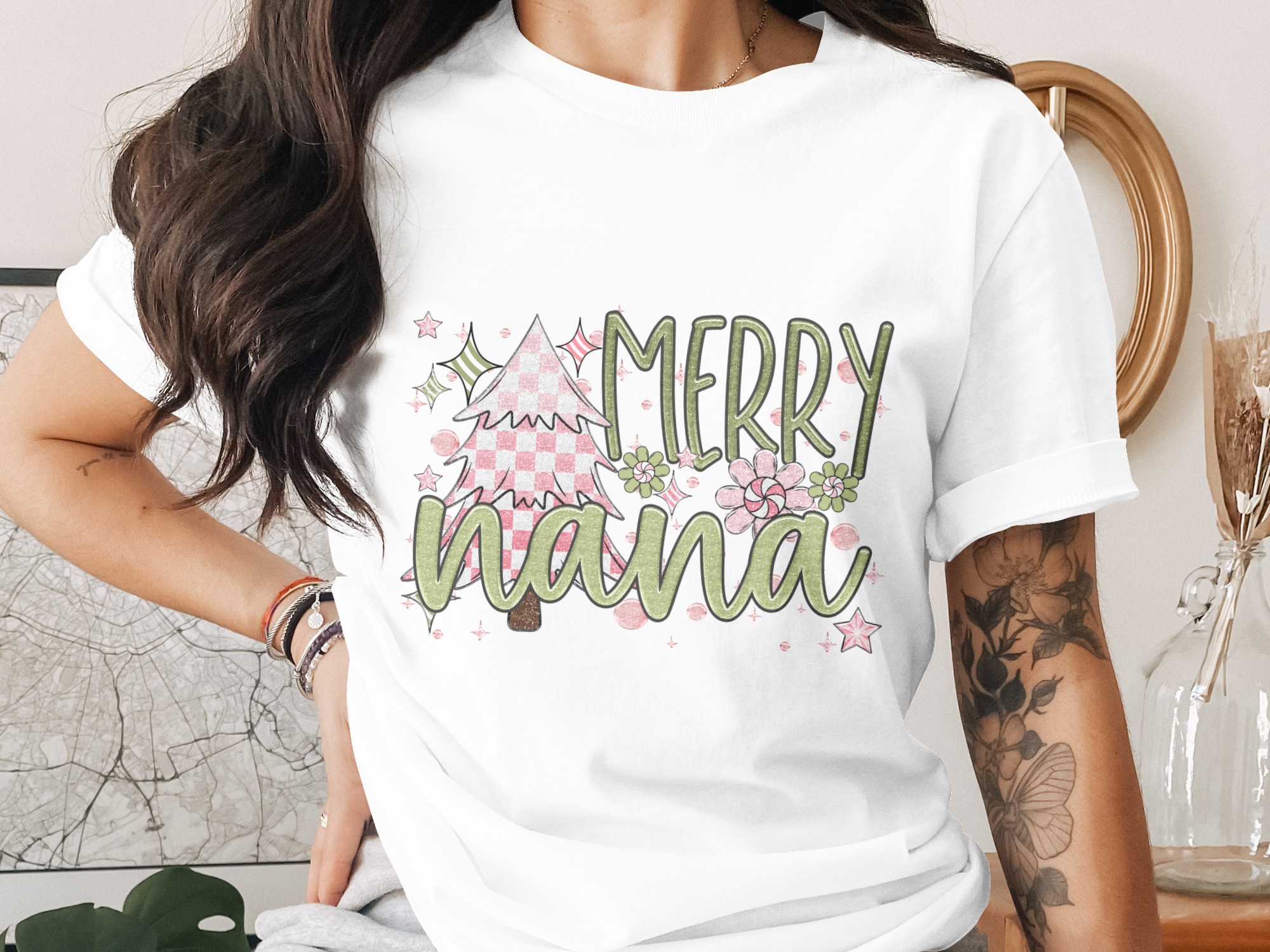 Merry Nana Christmas T-Shirt, Gift for Nana, Christmas Tree Shirt, Holiday T-Shirt, Grandma Shirt, Festive Tee, Holiday Outfit