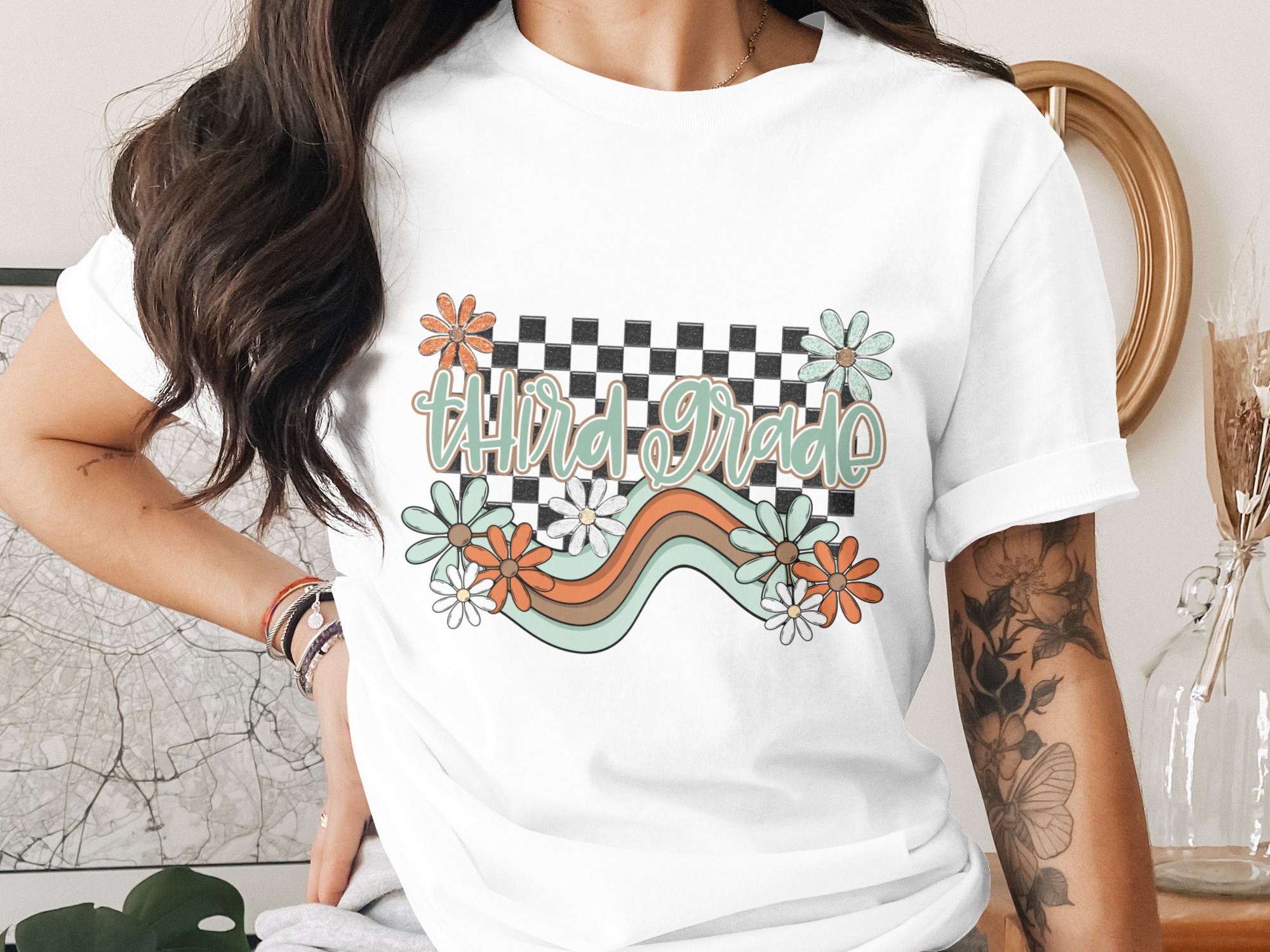 Third Grade T-Shirt, Retro Teacher Shirt, Back To School Tee, Teacher Appreciation Gift, Elementary School Shirt, Floral Design