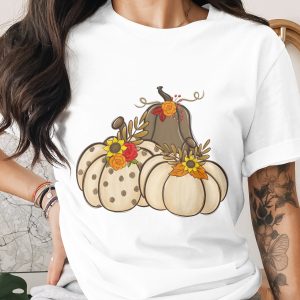 Floral Pumpkin T-Shirt, Autumn T Shirt, Fall T Shirt, Thanksgiving T Shirt, Pumpkin Patch Tee, Pumpkin Season Shirt, Women's Fall T Shirt