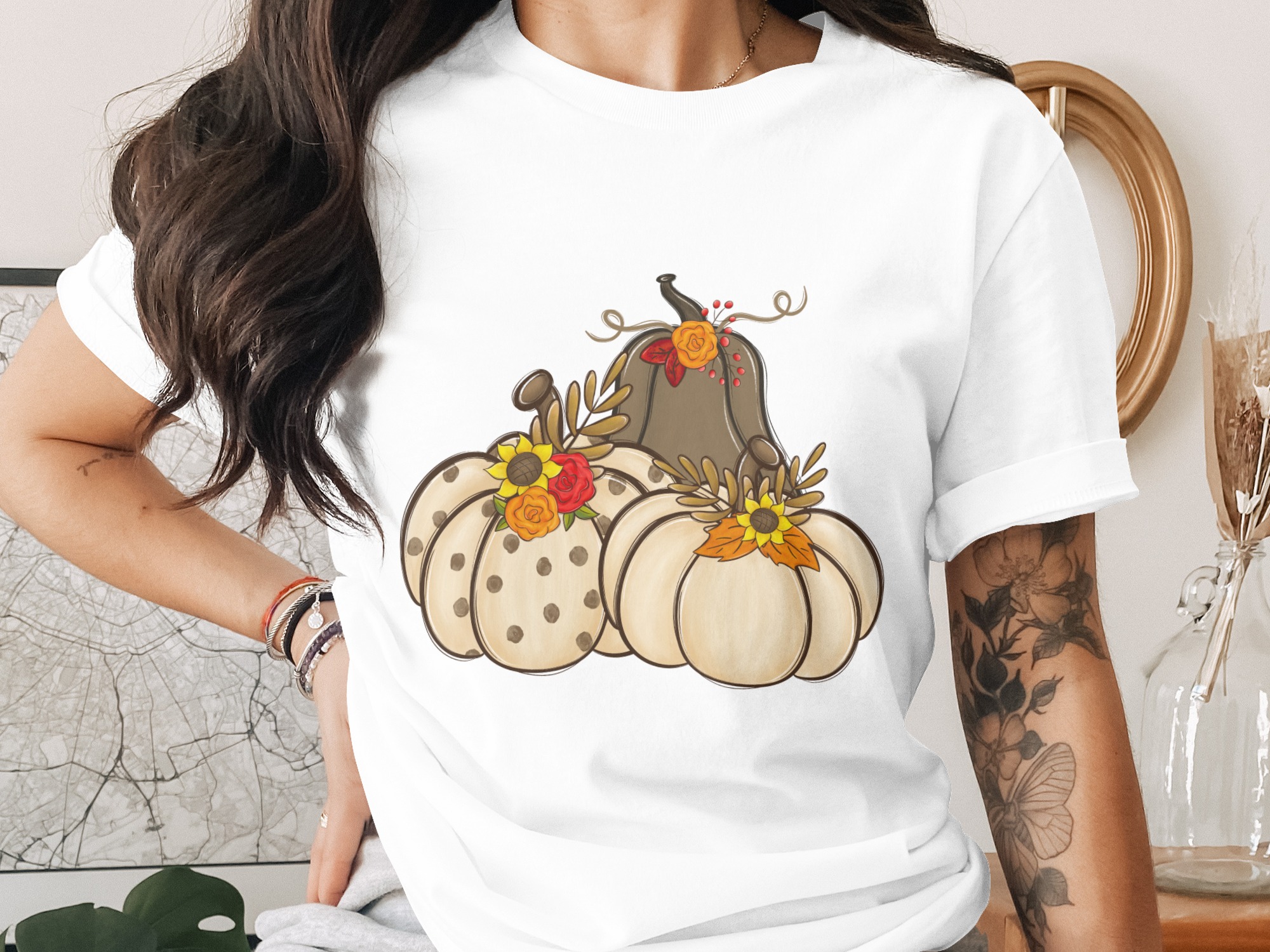 Floral Pumpkin T-Shirt, Autumn T Shirt, Fall T Shirt, Thanksgiving T Shirt, Pumpkin Patch Tee, Pumpkin Season Shirt, Women's Fall T Shirt