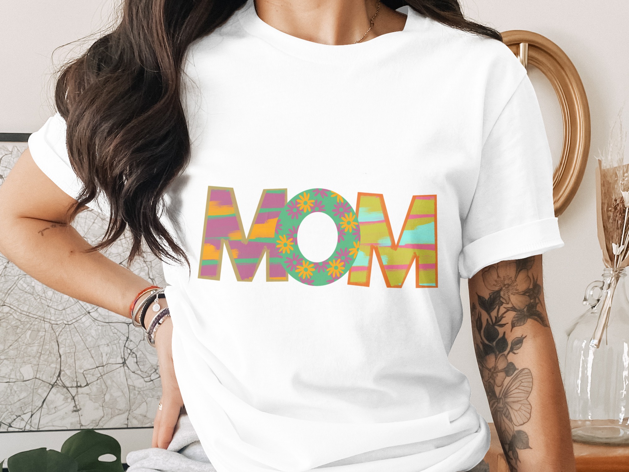 Floral Mom T-Shirt, Colorful Mothers Day Shirt, Trendy Mom Tee, Gift for Mom, Graphic T Shirt, Cute Mom Shirt, Stylish Mother T Shirt