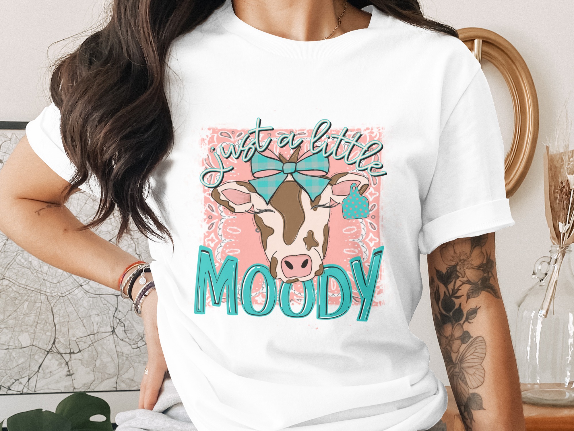 Just A Little Moody Cow T-Shirt, Cute Heifer Tee, Farm Animal Shirt, Western Style, Country TShirt, Funny Cow Lover Gift, Trendy Cow Design