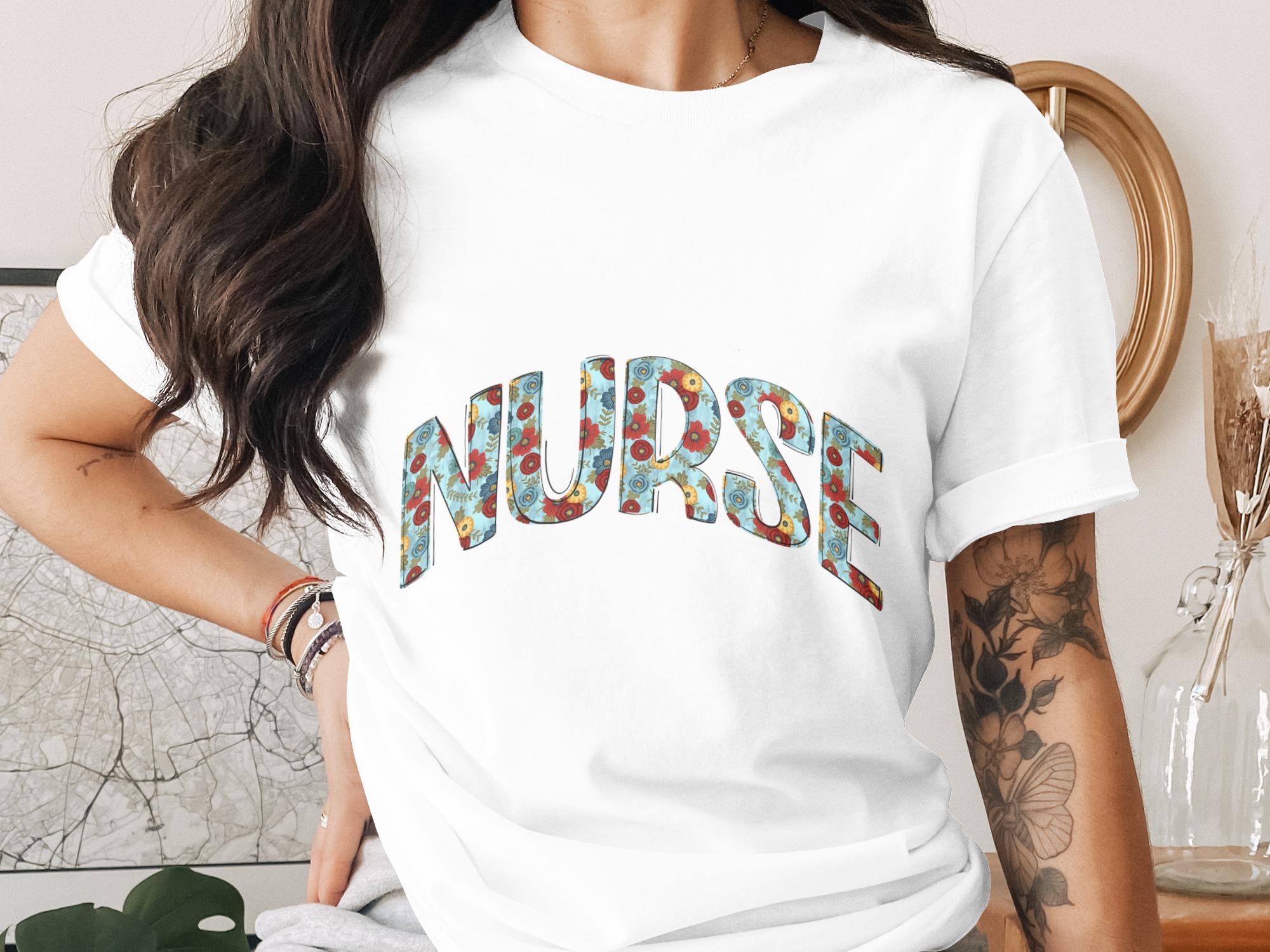 Floral Nurse T-Shirt, Colorful Nurse Appreciation Gift, Nurse Life Tee, Cute Nursing T Shirt, Gift for Nurses, Nurse Week T Shirt