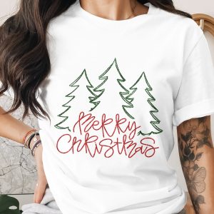 Merry Christmas T-Shirt, Holiday Tee, Christmas Trees, Festive Outfit, Xmas Gift, Seasonal Shirt, Holiday Apparel, Christmas Gift Idea