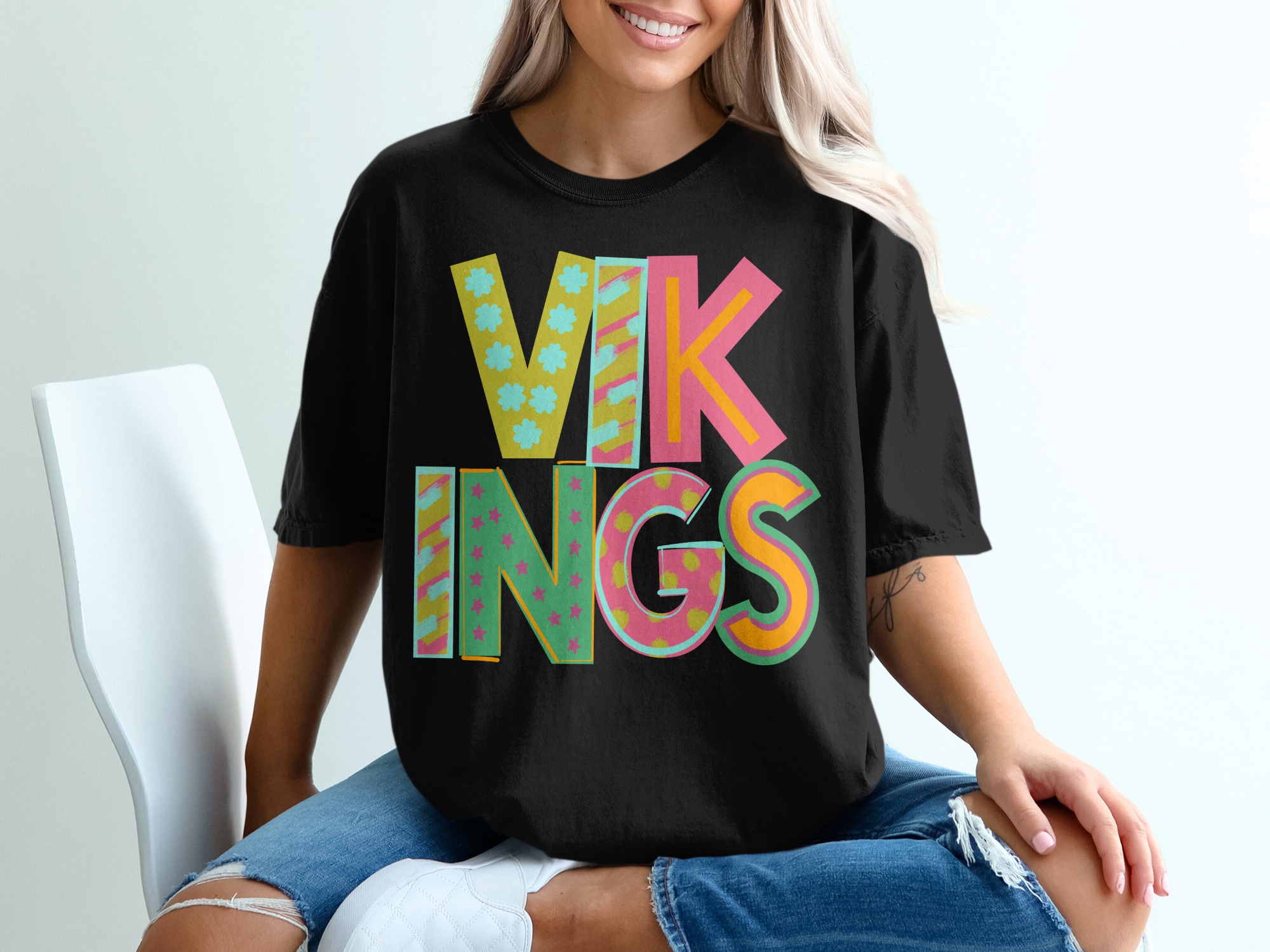 Vikings T-Shirt, Fun Design Tee, Colorful Vikings Shirt, Trendy Graphic Tee, Gift for Vikings Fans, Unique T-Shirt, Novelty Vikings Top - Image 2