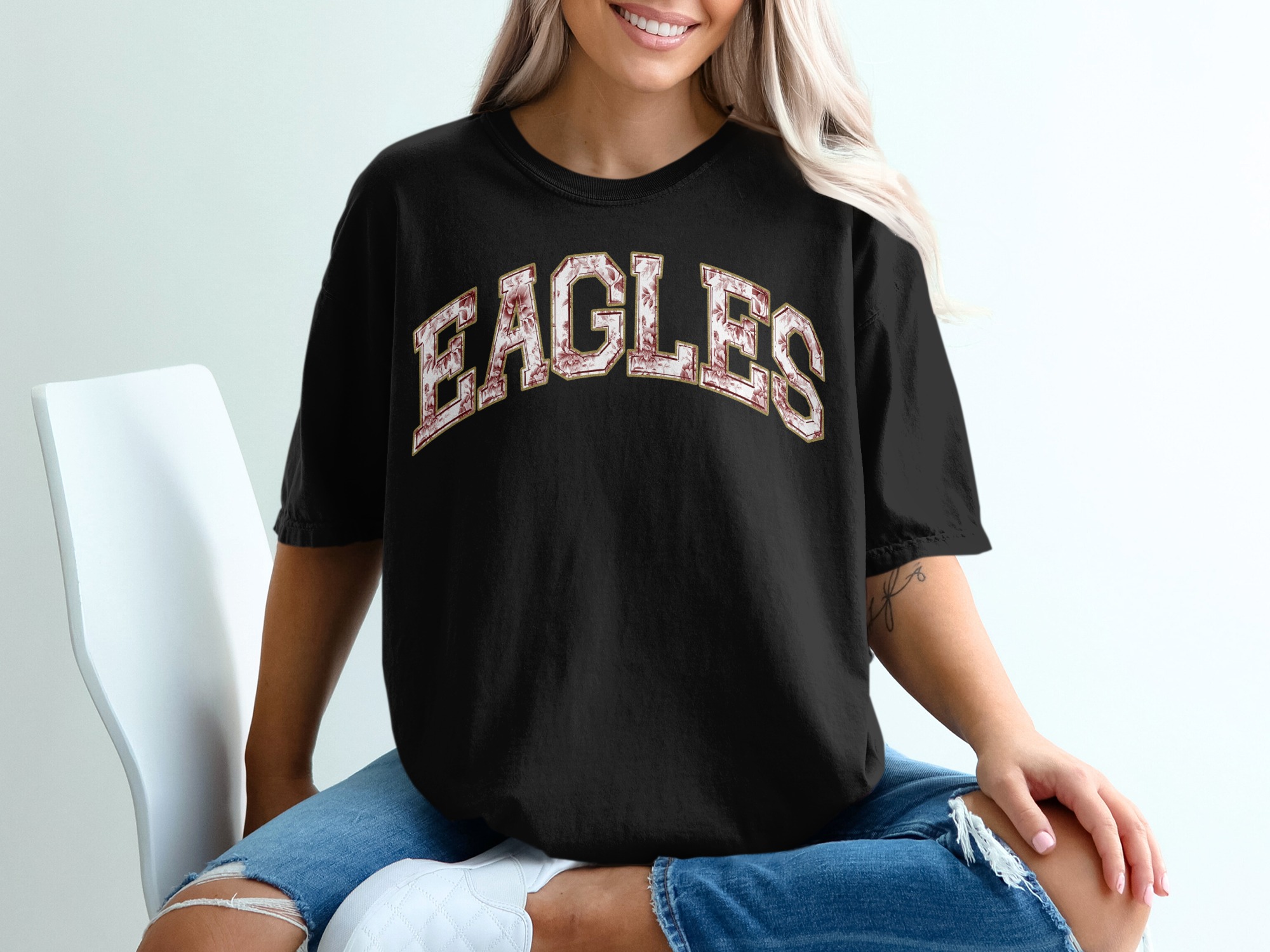 Floral Eagles T Shirt, Trendy Eagles Tee, Fashion T Shirt, Cute Eagles Shirt, Eagles Graphic Tee, University T Shirt, Eagles Design T Shirt - Image 2