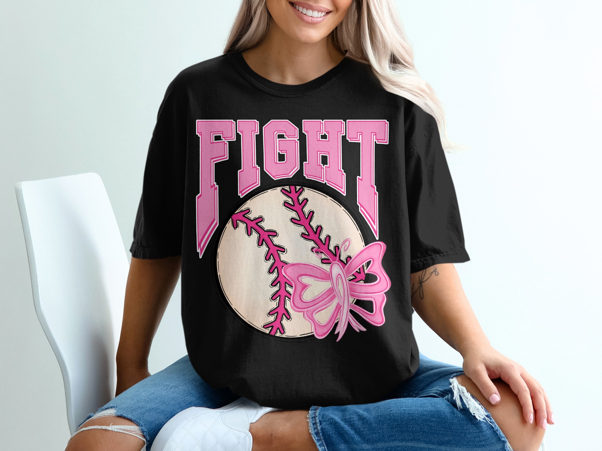 Breast Cancer Awareness T-Shirt, Fight Baseball Shirt, Pink Ribbon Butterfly Tee, Cancer Support Shirt, Hope Cure Survivor Gift T-Shirt - Image 2