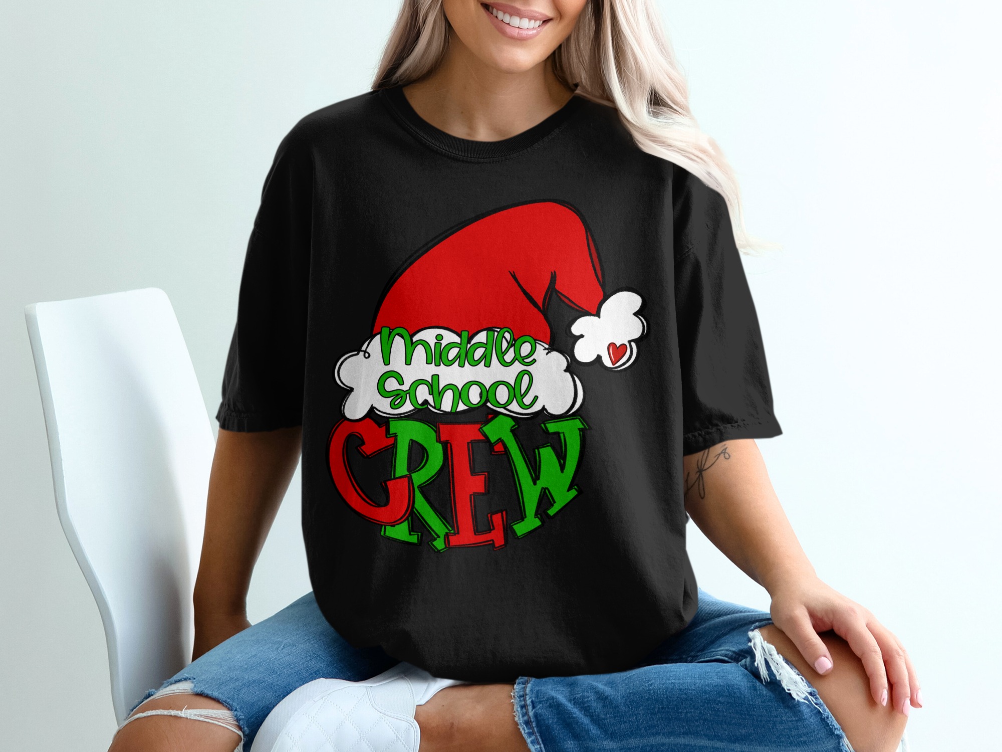 Middle School Crew Christmas T-Shirt, Santa Hat Shirt, Teacher Gift, Holiday Shirt, Xmas Crew Tee, Middle School T Shirt - Image 2