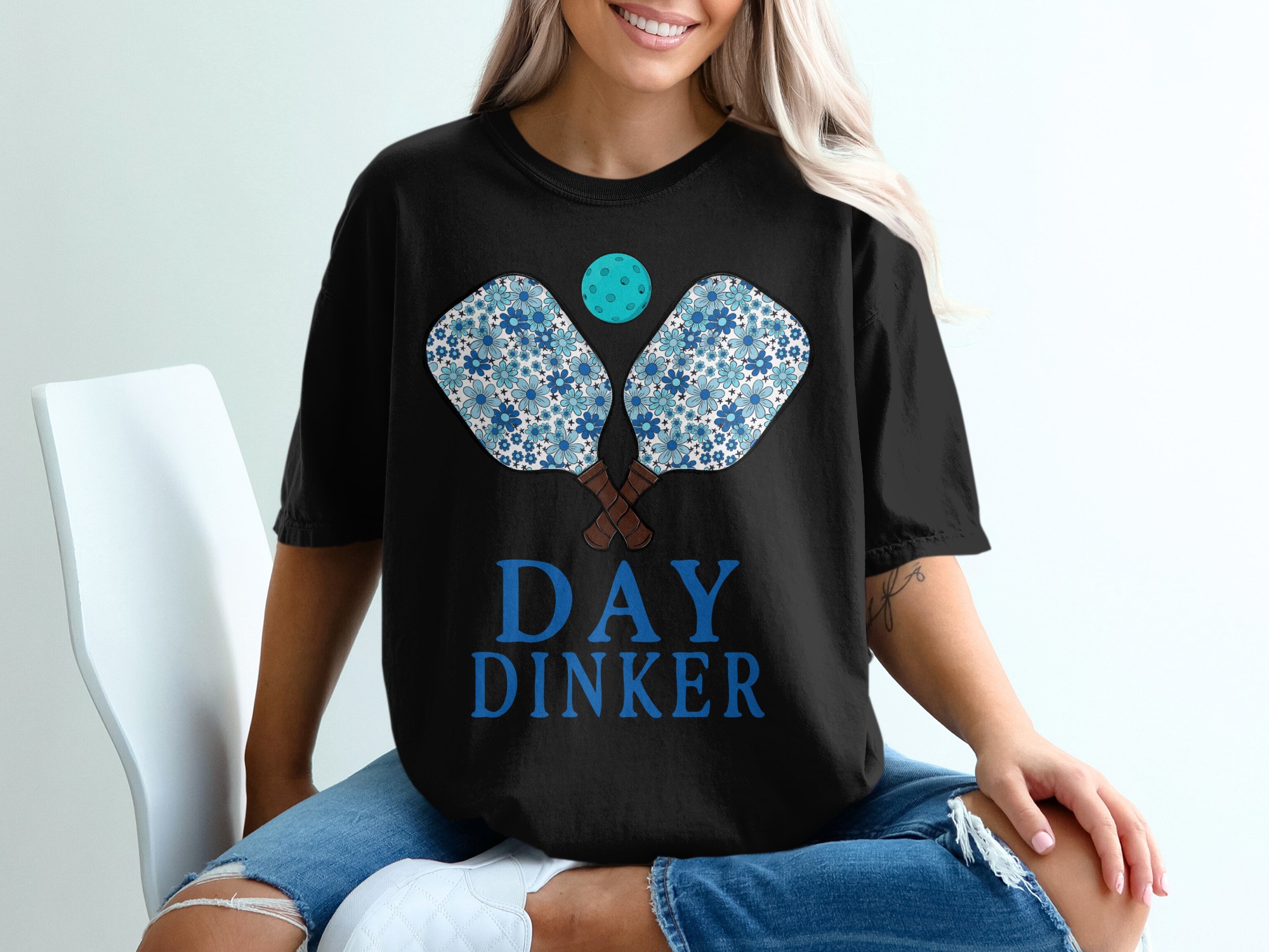 Day Dinker T-Shirt, Floral Pickleball Paddles Tee, Funny Pickleball Shirt, Pickleball Gift, Sporty T Shirt, Trendy T Shirt, Gift for Her - Image 2