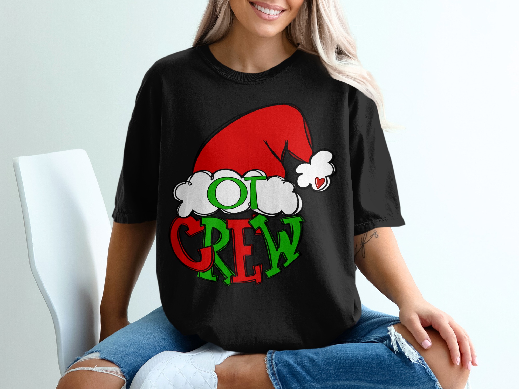 OT Crew Christmas T-Shirt, Occupational Therapy Shirt, Holiday Santa Hat Tee, Occupational Therapist Gift, Xmas OT T-Shirt - Image 2