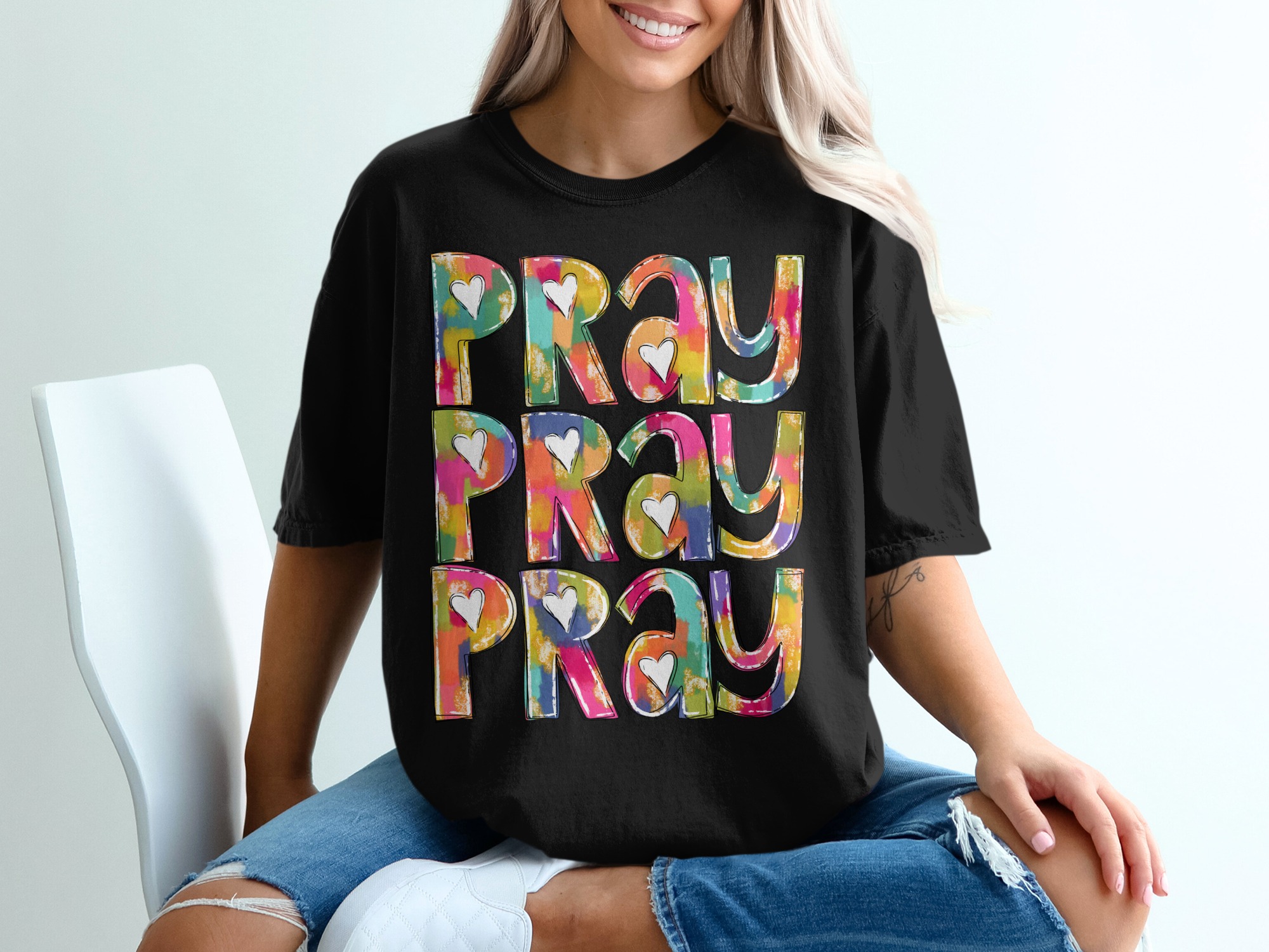 Pray Heart T-Shirt, Faith Shirt, Religious Tee, Inspirational Clothing, Colorful Graphic, Spiritual Gift, Christian Apparel - Image 2