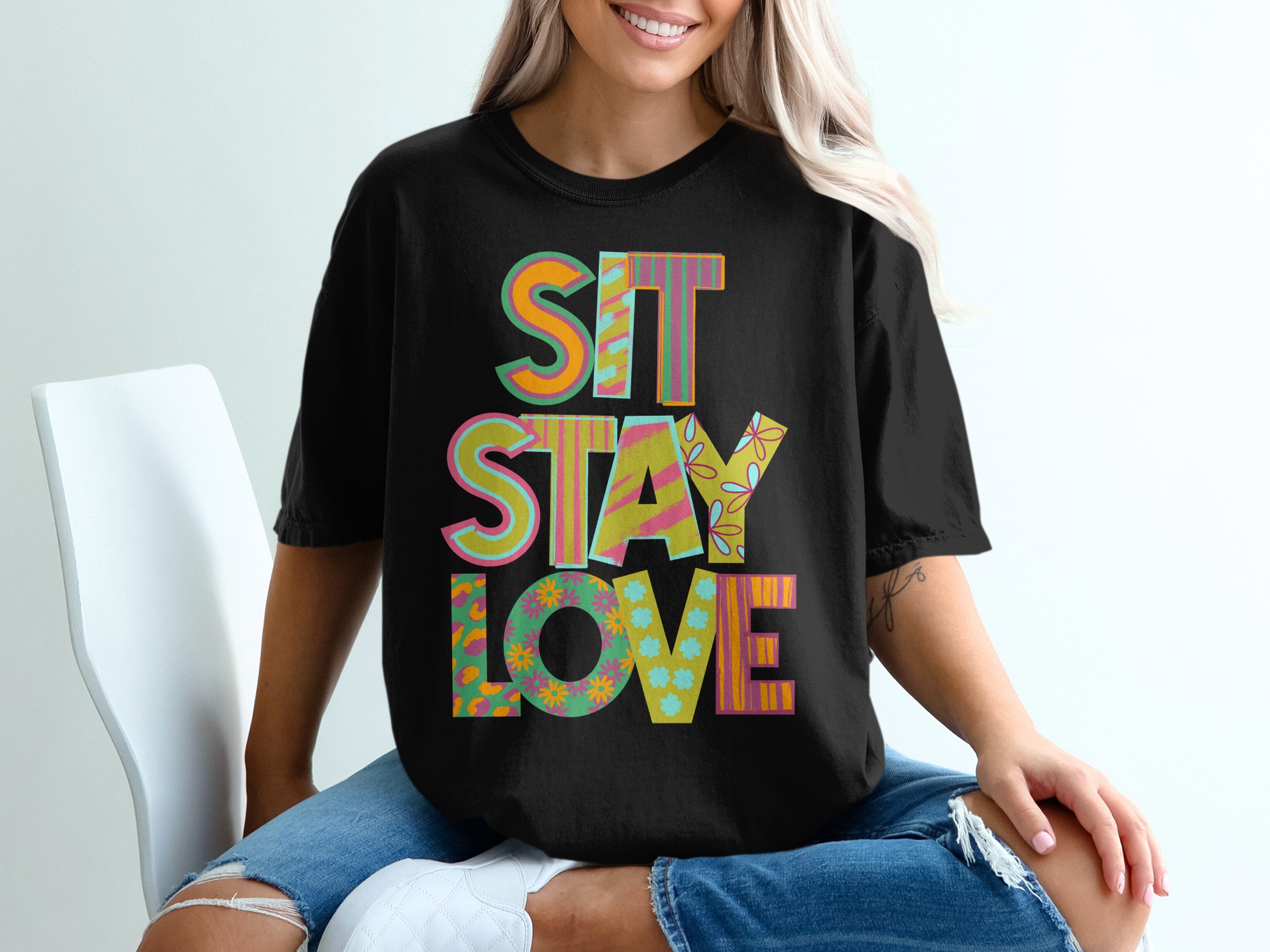 Sit Stay Love T-Shirt, Dog Lover Shirt, Pet Owner Gift, Animal Lover Tee, Trendy Shirt, Cute T Shirt, Graphic Tee, Unique Design T Shirt - Image 2