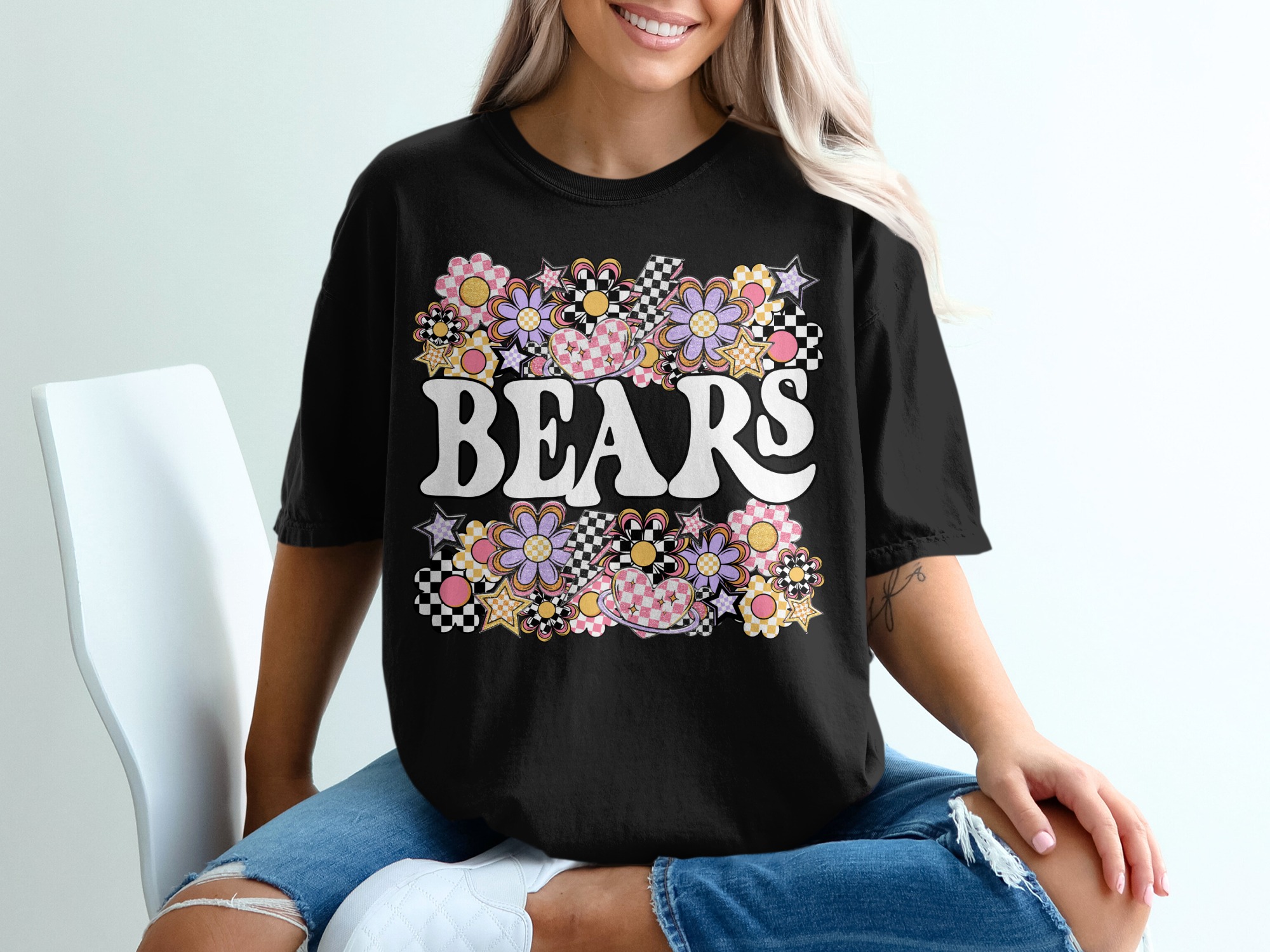 Bears T-Shirt, Floral Shirt, Checkered, Retro T-Shirt, Trendy Shirt, Colorful T-Shirt, Fun Gift, Star T-Shirt, Hearts T-Shirt - Image 2