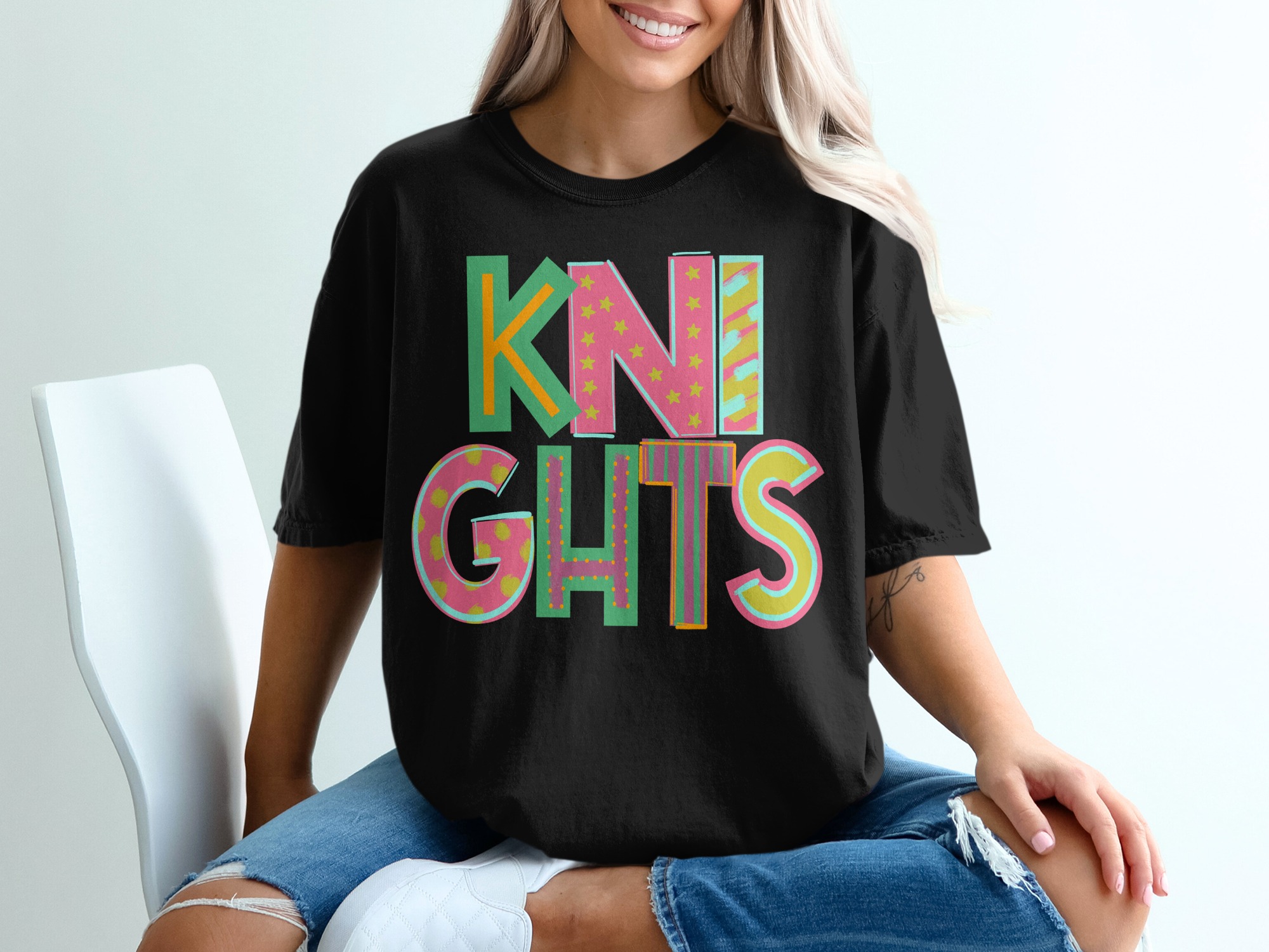 Knights T-Shirt, Colorful Graphic Tee, Fun Word Art Shirt, Trendy Design T Shirt, Unique Graphic T-Shirt, Cute T-Shirt, Gift Idea Shirt - Image 2