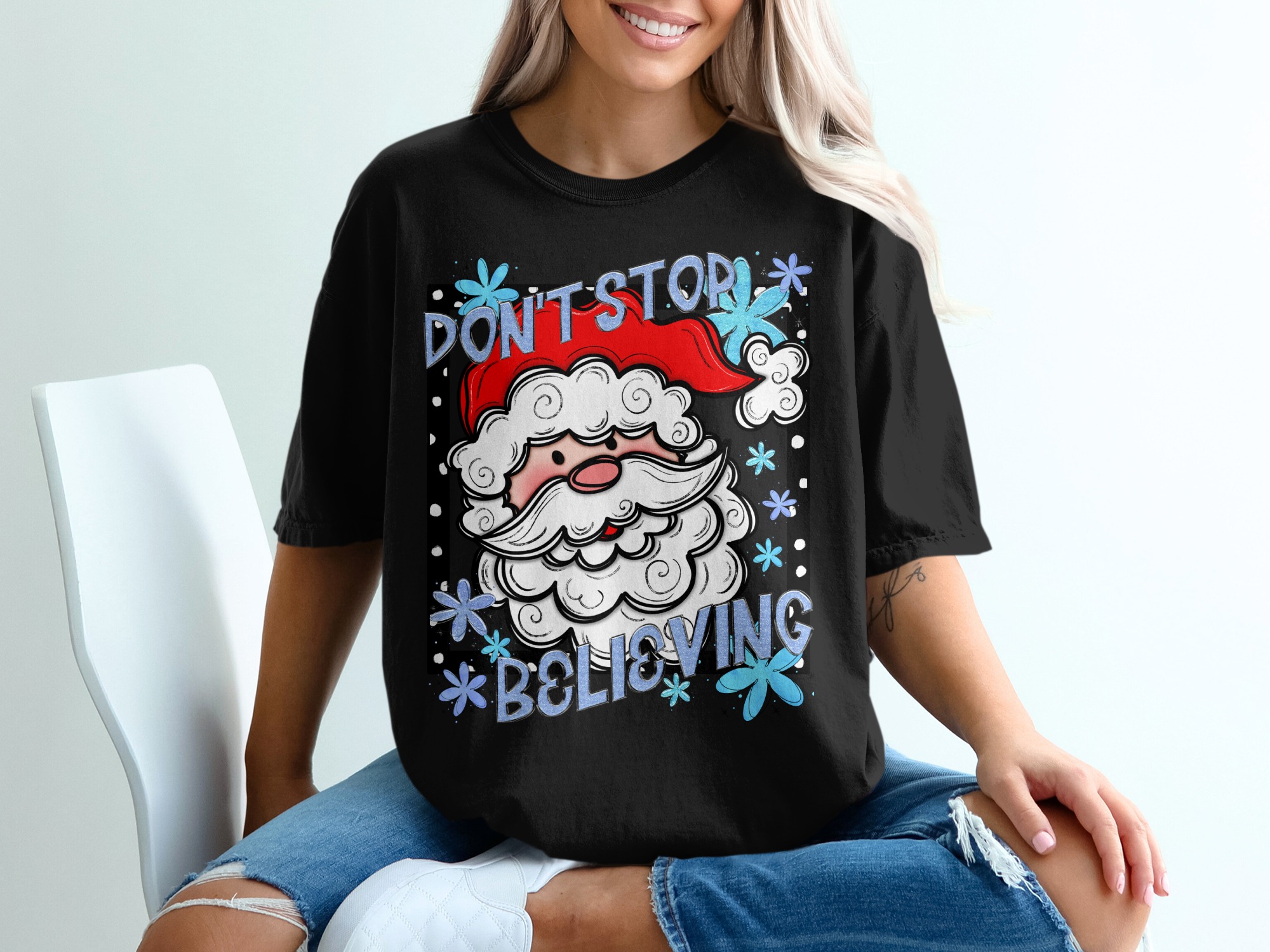 Santa T Shirt, Dont Stop Believing Shirt, Christmas T Shirt, Believe T Shirt, Festive Shirt, Christmas Gift, Holiday Apparel - Image 2