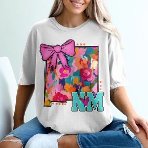 New Mexico T Shirt, NM T Shirt, Floral New Mexico, State Pride Tee, NM Love Shirt, Bow Shirt, Colorful New Mexico Tee, Gift for Her