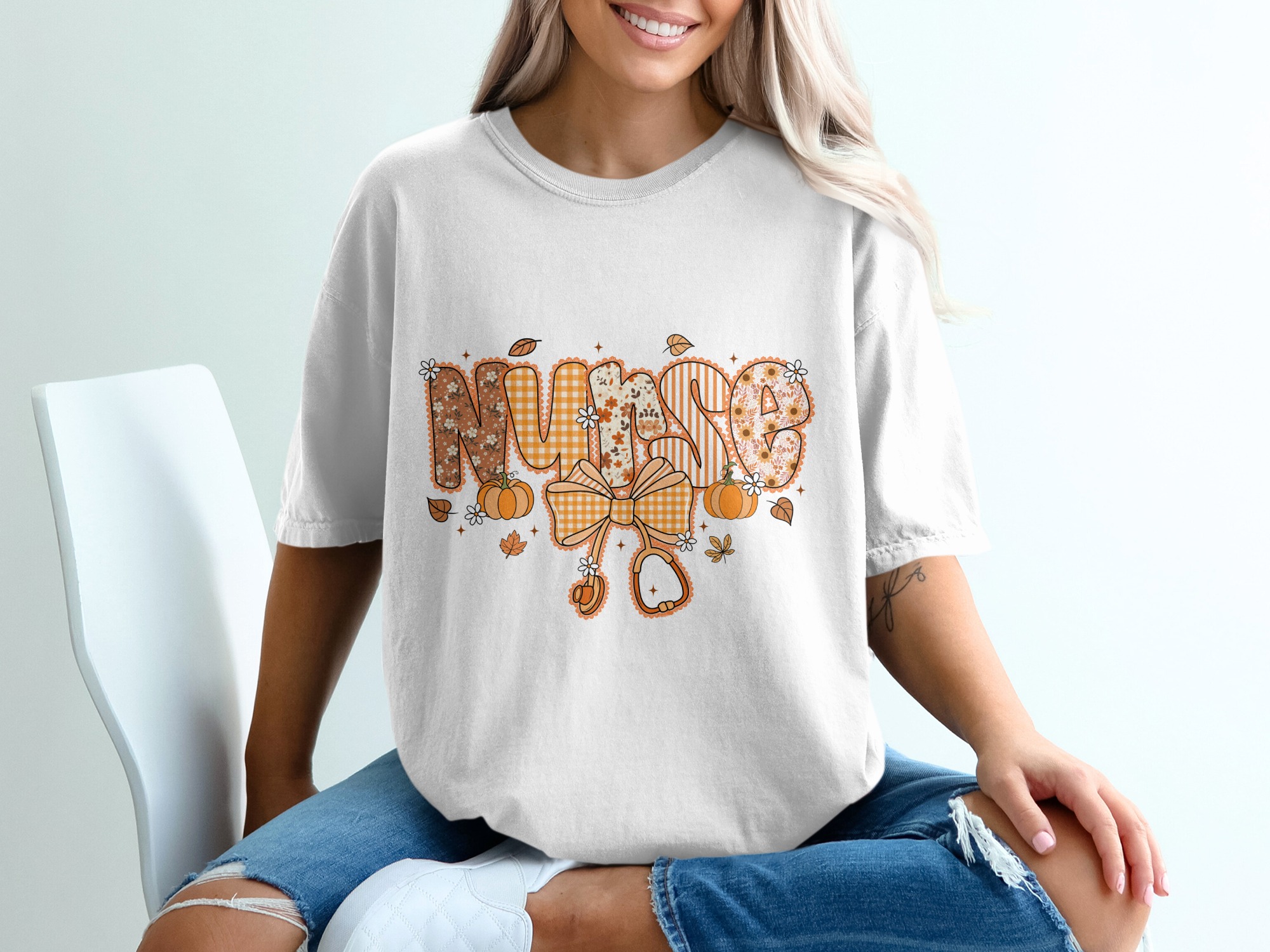 Nurse Fall T-Shirt, Pumpkin T Shirt, Nurse Thanksgiving Shirt, Autumn Leaves T Shirt, Gift for Nurse, Nurse Design T Shirt, Nurse Tee