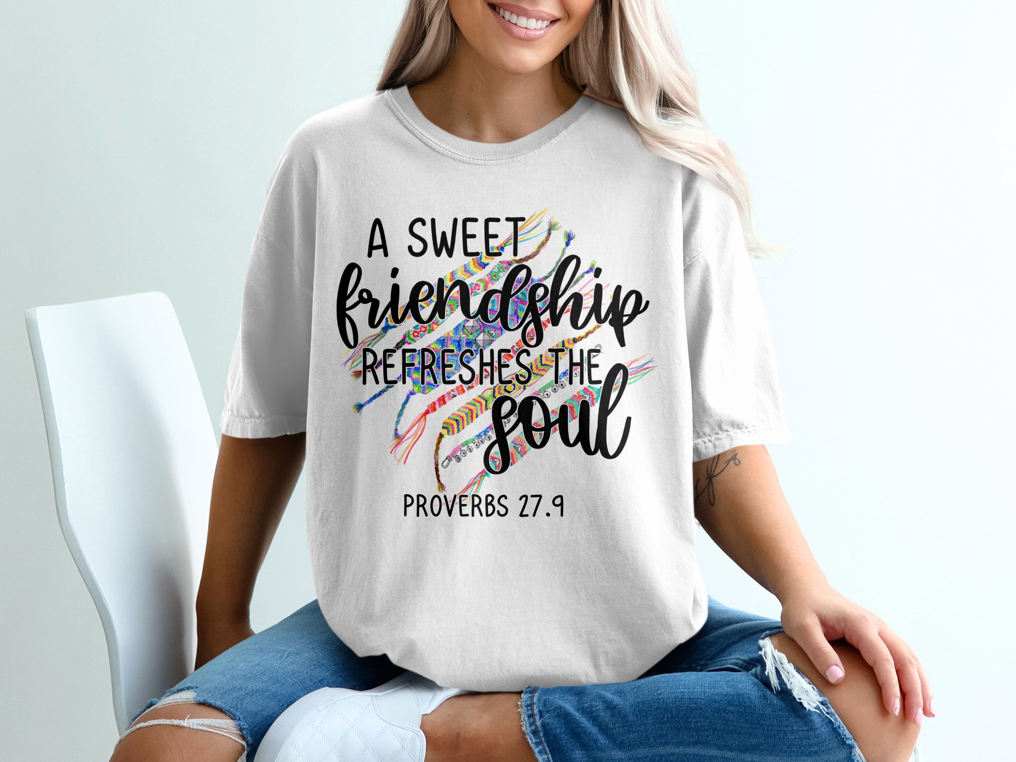 Friendship Refreshes T-Shirt, Proverbs Quote Tee, Colorful Friendship Bracelet Shirt, Spiritual Gift, Inspiring Christian T Shirt