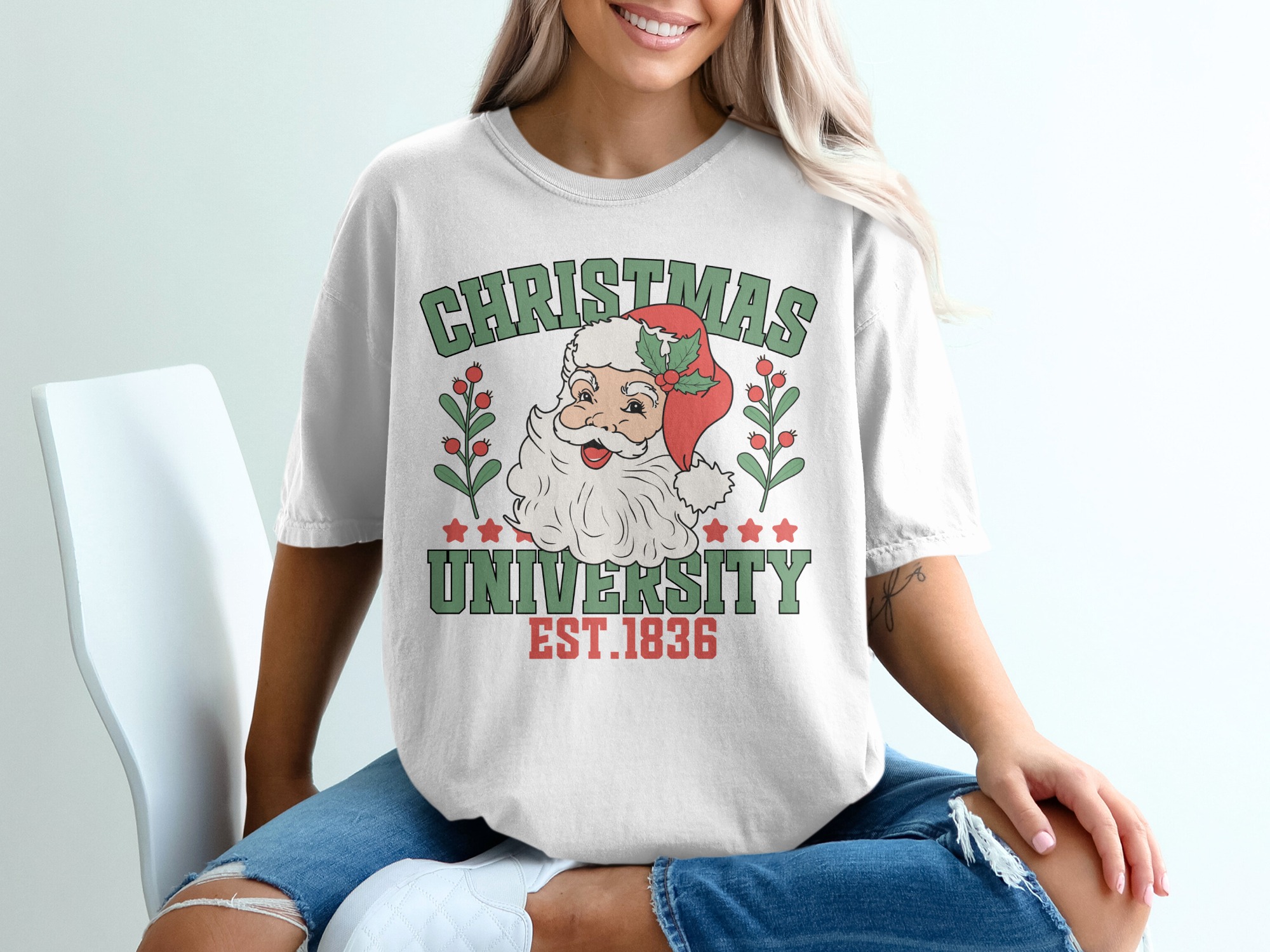 Christmas University T-Shirt, Santa Claus Holiday Tee, Established 1836 Shirt, Vintage Festive T Shirt, Retro Christmas Top