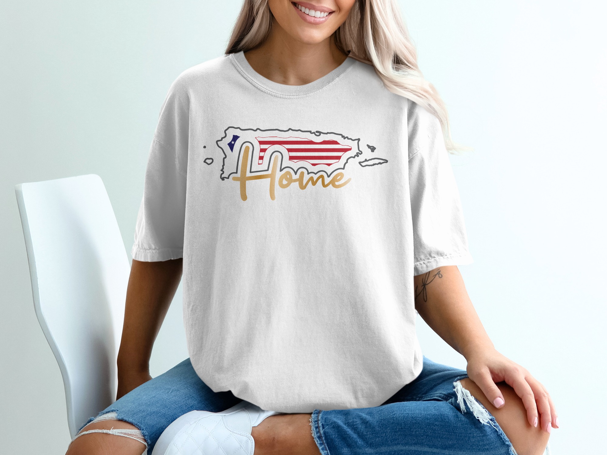 Puerto Rico Home T-Shirt, USA Flag Inspired, Patriotic T-Shirt, Boricua Pride, Puerto Rican Gift, Island Pride
