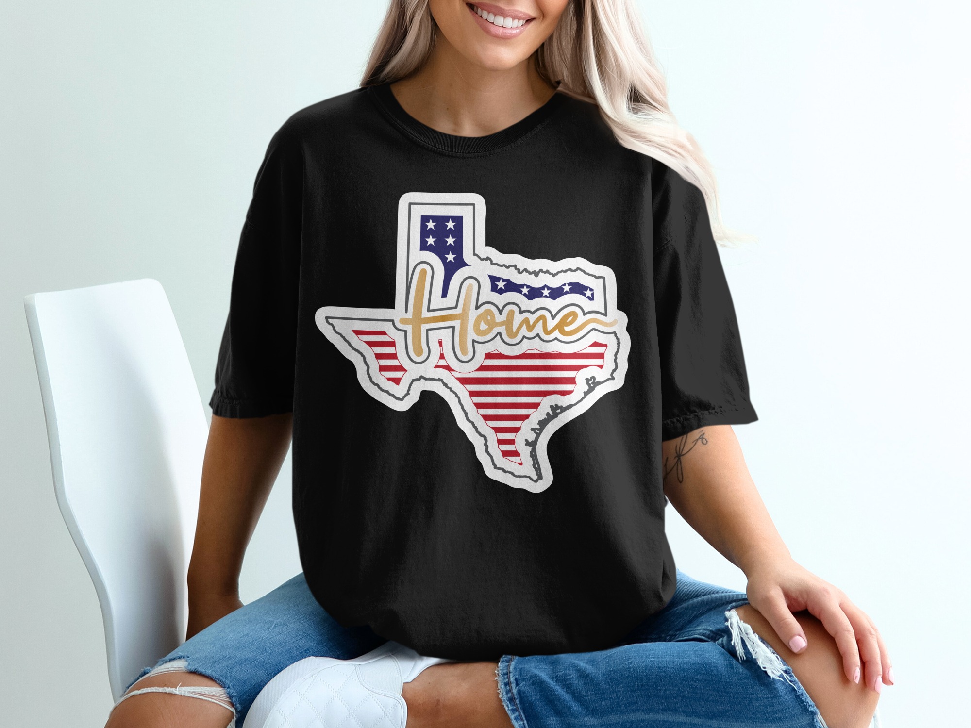 Texas Home T-Shirt, State Pride Tee, American Flag Shirt, Lone Star State Gift, USA Home Design T-Shirt, Patriotic Texas Tee - Image 2