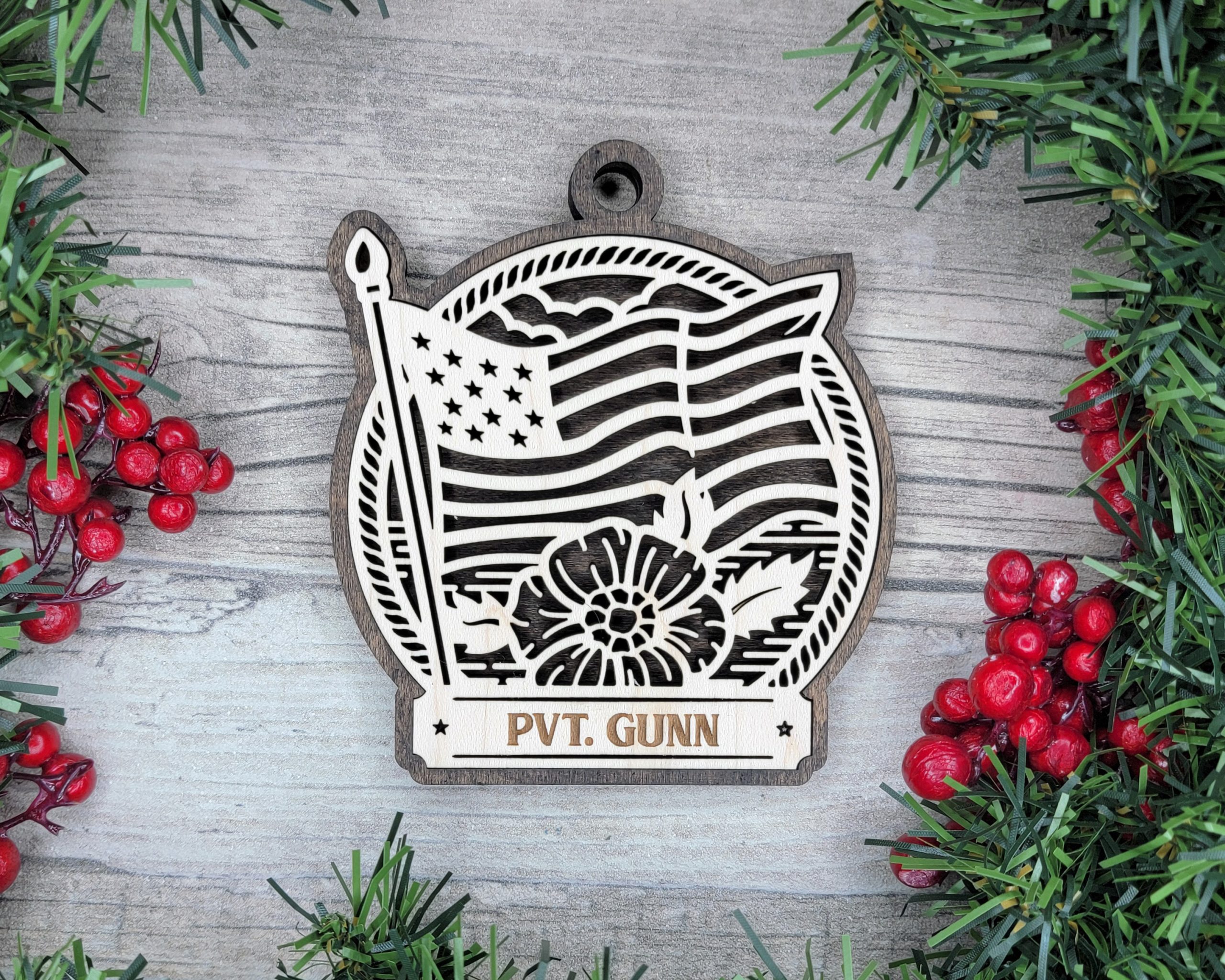 Custom Armed Forces Ornament, Military Poppy Ornament, Personalized Veteran Gift, US Flag Ornament, Patriotic Ornament, Christmas Ornament