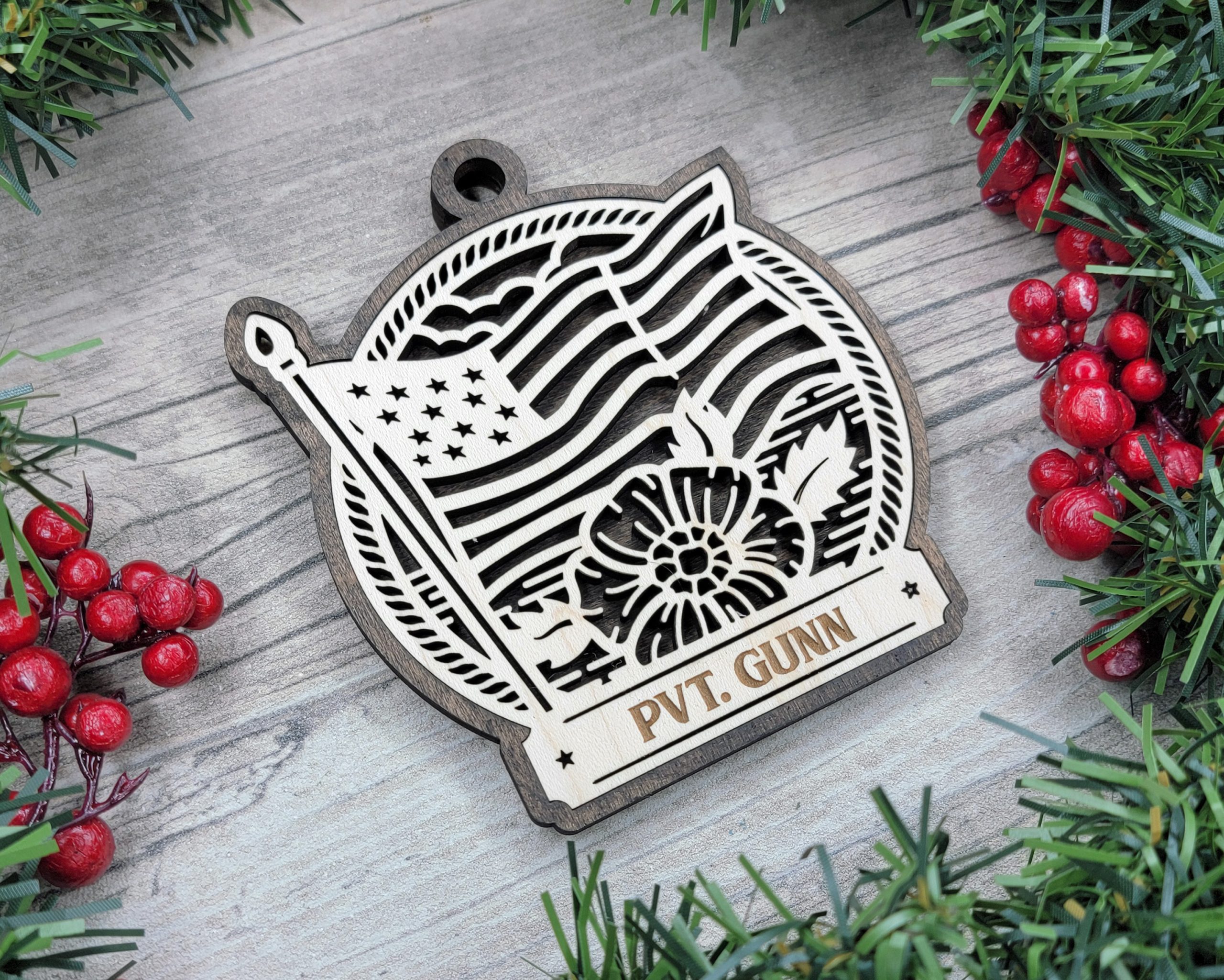 Custom Armed Forces Ornament, Military Poppy Ornament, Personalized Veteran Gift, US Flag Ornament, Patriotic Ornament, Christmas Ornament - Image 4