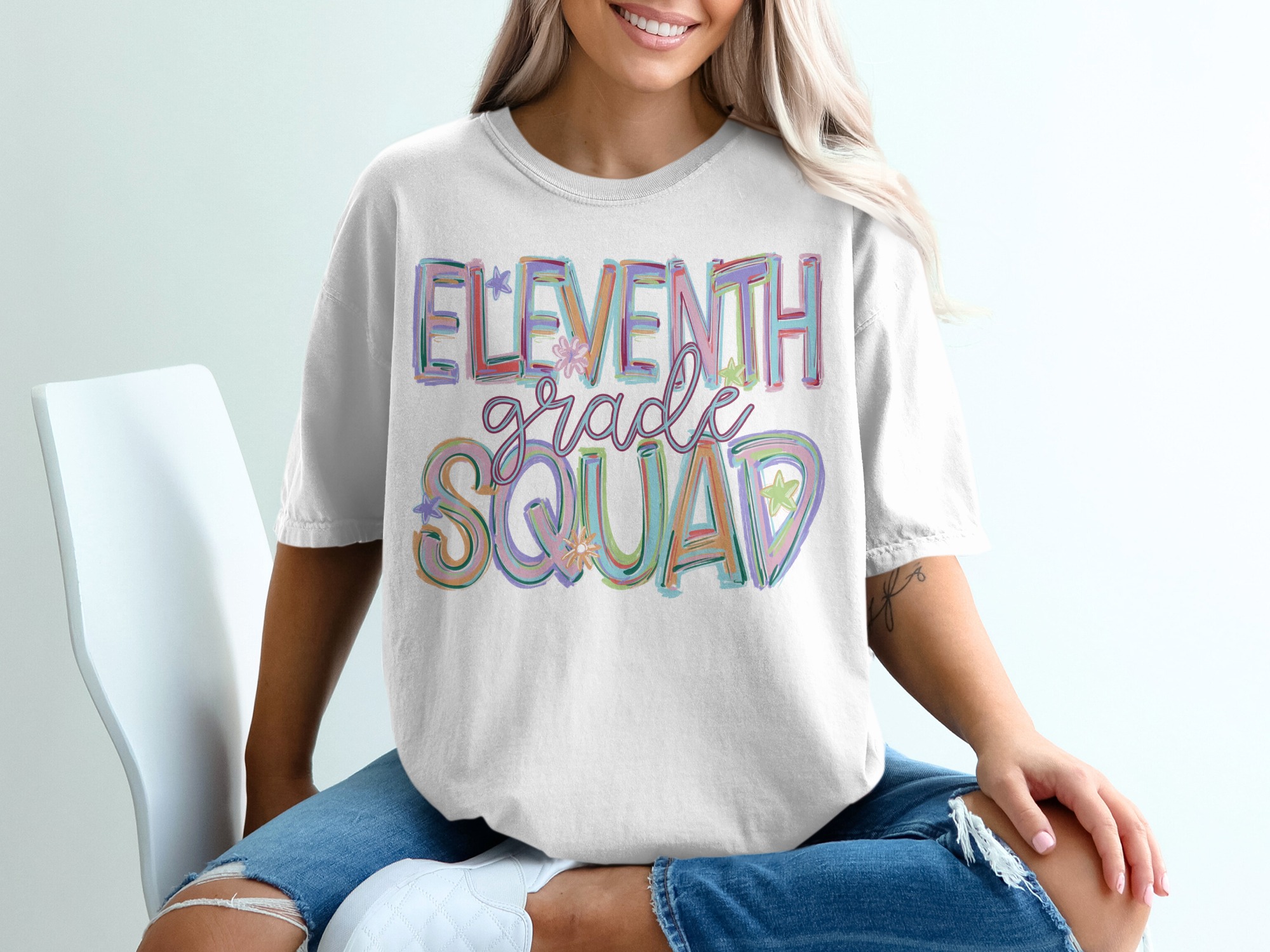 Eleventh Grade Squad T-Shirt, Floral Design, Colorful Shirt, Student Tee, Back to School Shirt, School Team Shirt, Group Matching Shirts