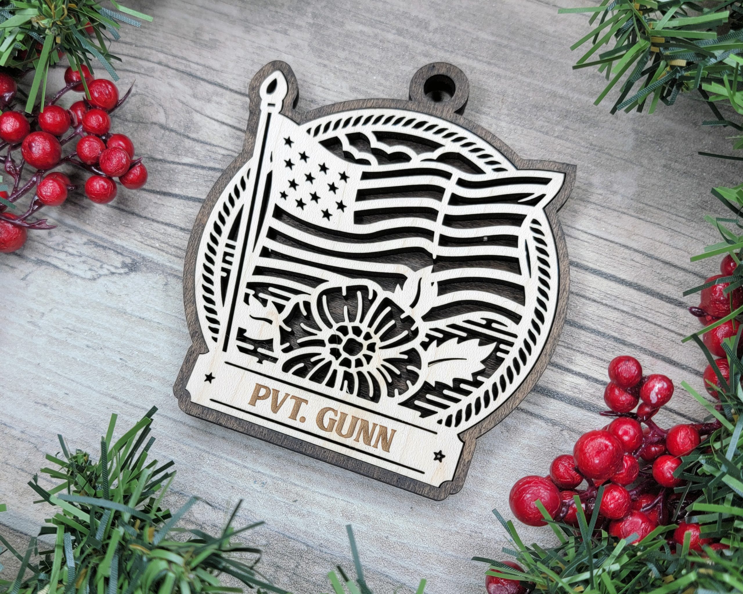 Custom Armed Forces Ornament, Military Poppy Ornament, Personalized Veteran Gift, US Flag Ornament, Patriotic Ornament, Christmas Ornament - Image 3