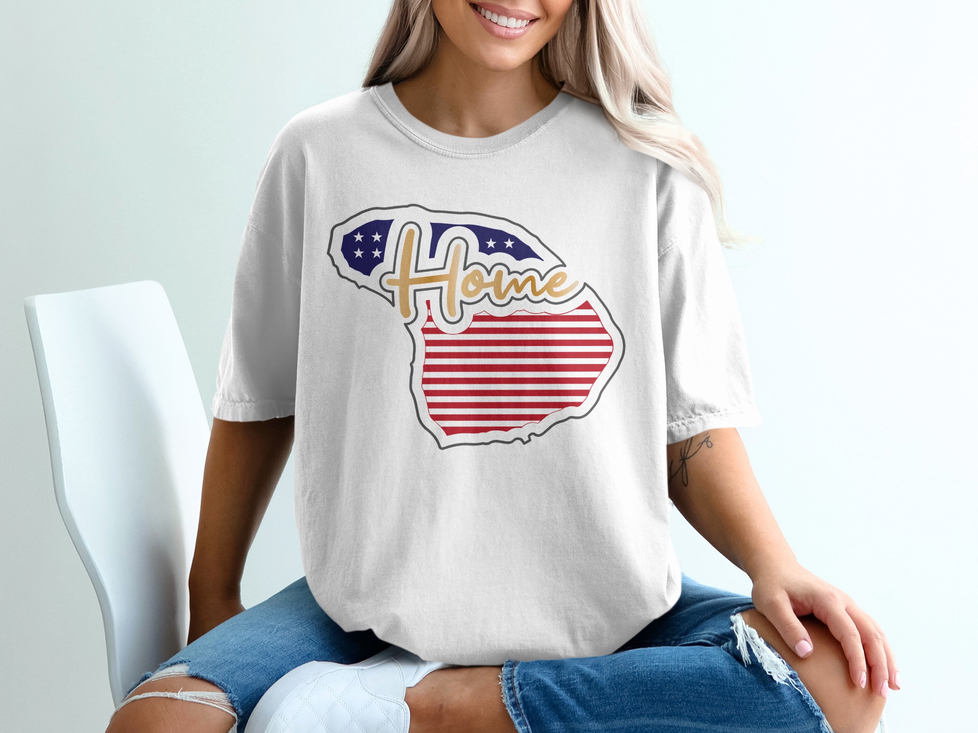 Hawaii Home T-Shirt, Hawaiian Pride Tee, American Flag, State Outline, USA Stars Stripes, Gift for Aloha Lover, Island Souvenir