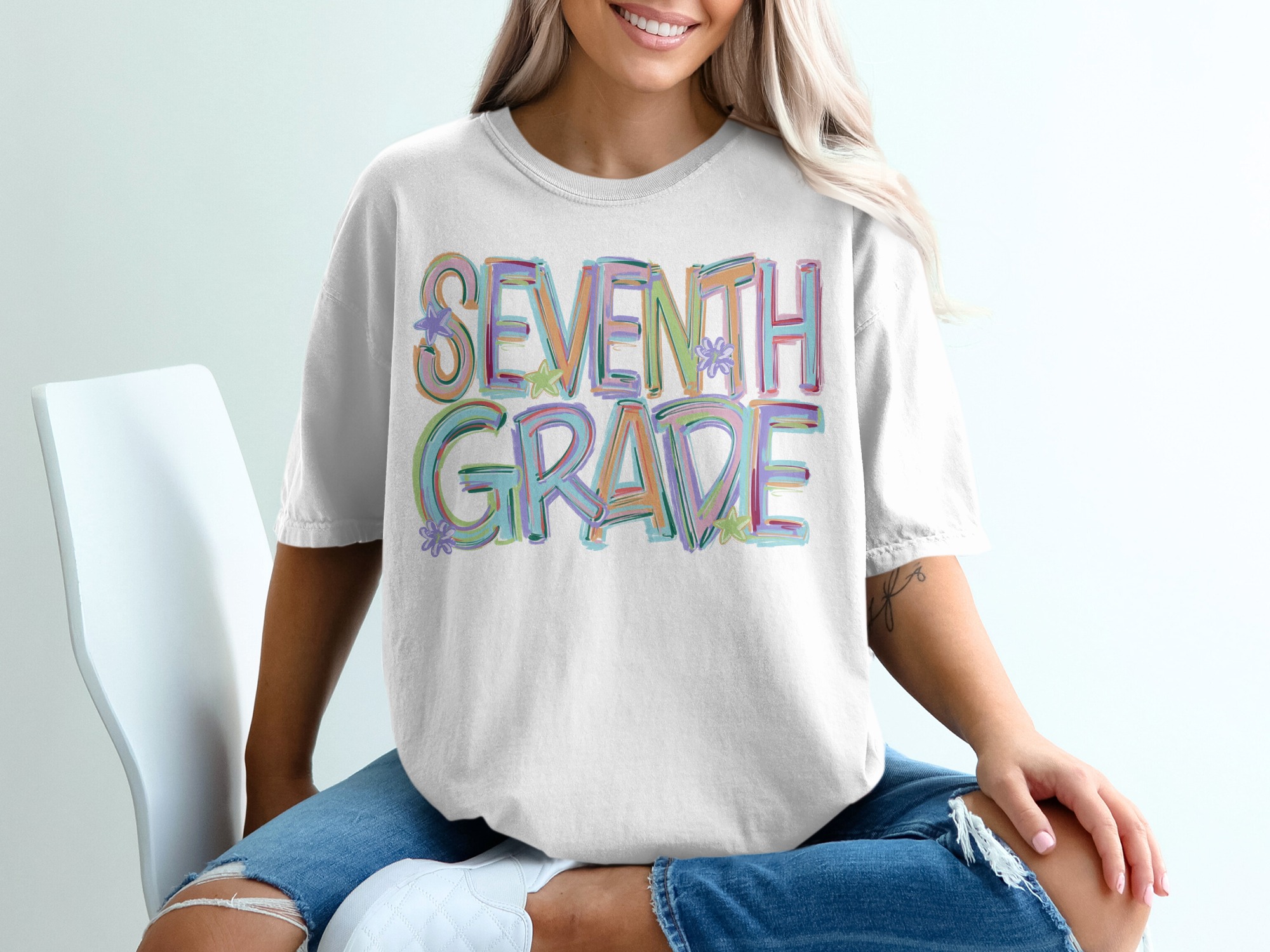 Seventh Grade T-Shirt, Colorful School Tee, Back to School Gift, Elementary School Shirt, Teacher Appreciation Top, Middle School Student