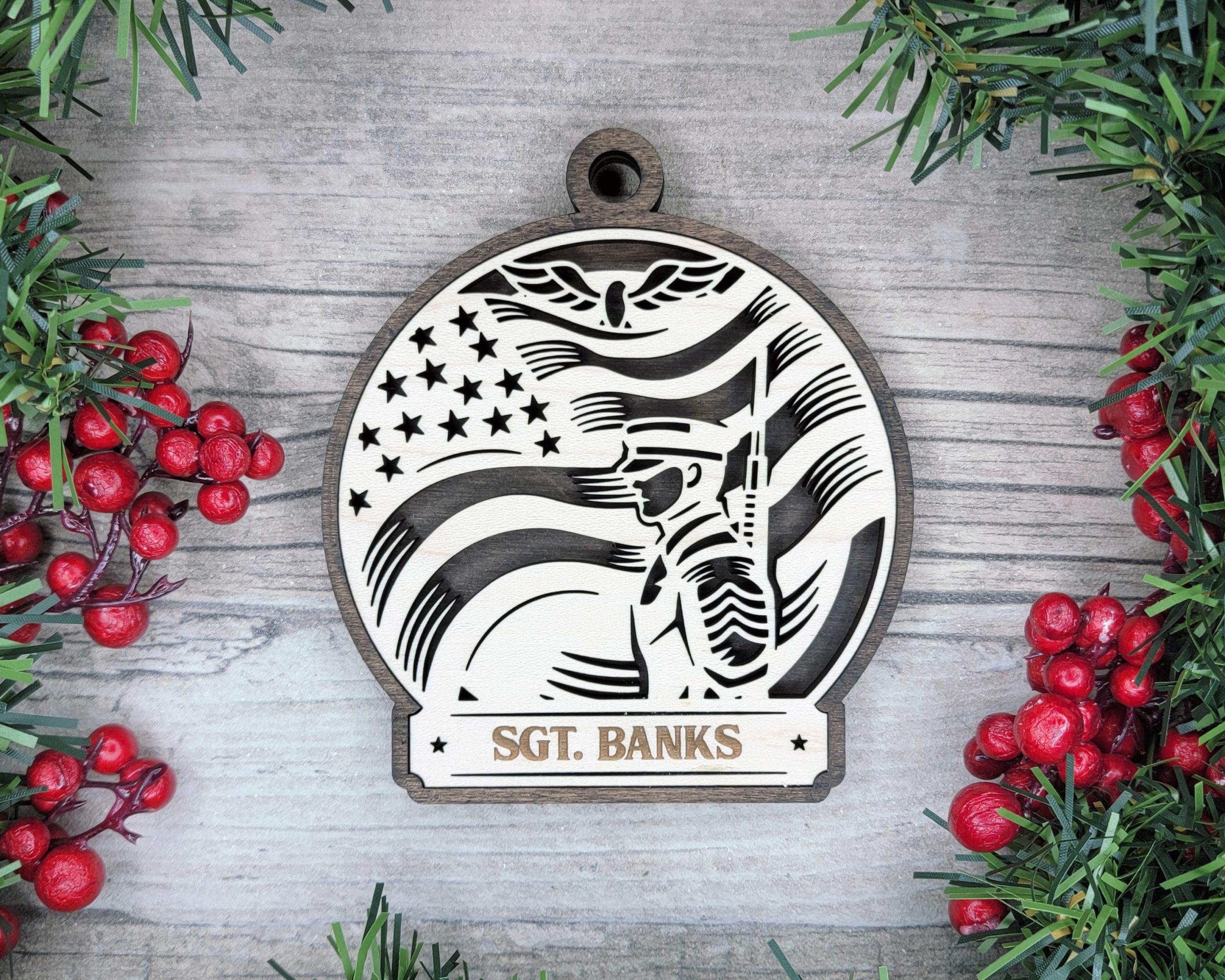 Custom Armed Forces Military Ornament, Personalized Soldier Ornament, American Flag Ornament, Patriotic Ornament, Veteran Gift