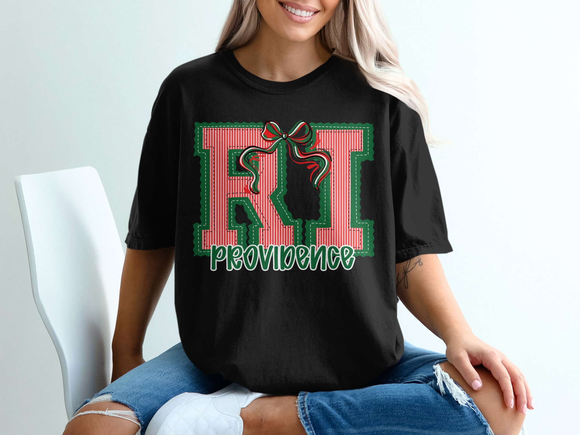 PERSONALIZED Rhode Island Providence T-Shirt, Custom RI State Tee, New England Capital City Apparel, Festive Holiday Bow Gift - Image 2